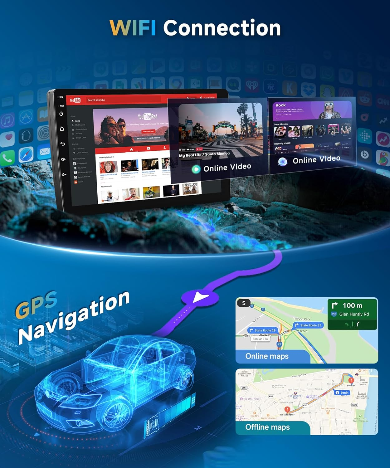 2+64G Car Stereo for Toyota Camry 2006-2011 Wireless Carplay Android Auto,9 Inch Touch Screen, Android/Gps/Wifi/10Band DSP Audio/Bluetooth/Swc/Backup Camera Car Radio for Toyota Camry image number 1