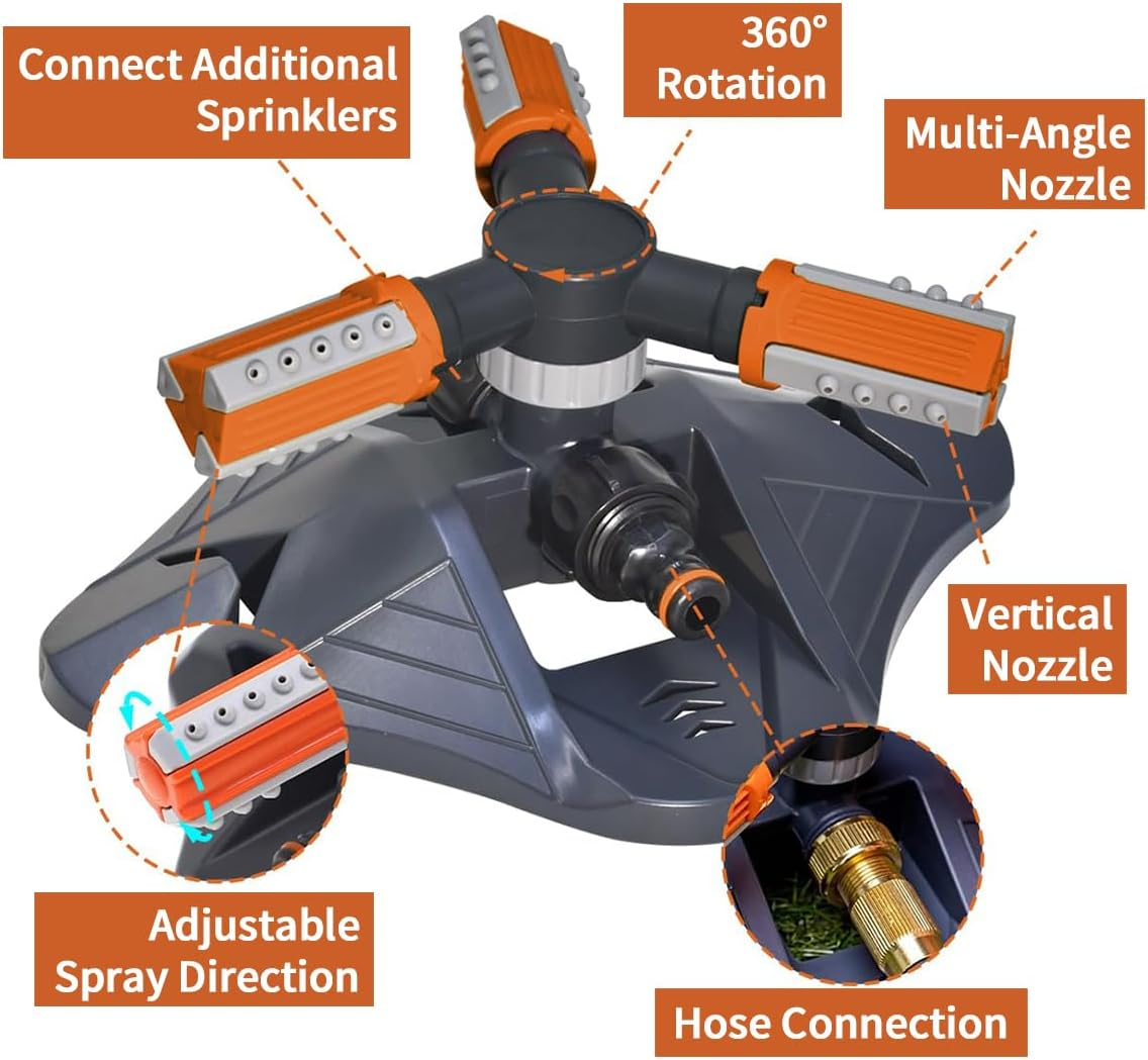 Ling-Luo Garden Sprinkler, Automatic 360 Degree Adjustable Rotating Irrigation Sprinkler System, Weighted Gardening Watering System,Best Assistant for Vegetable Field or Summer Outdoor Game. image number 1