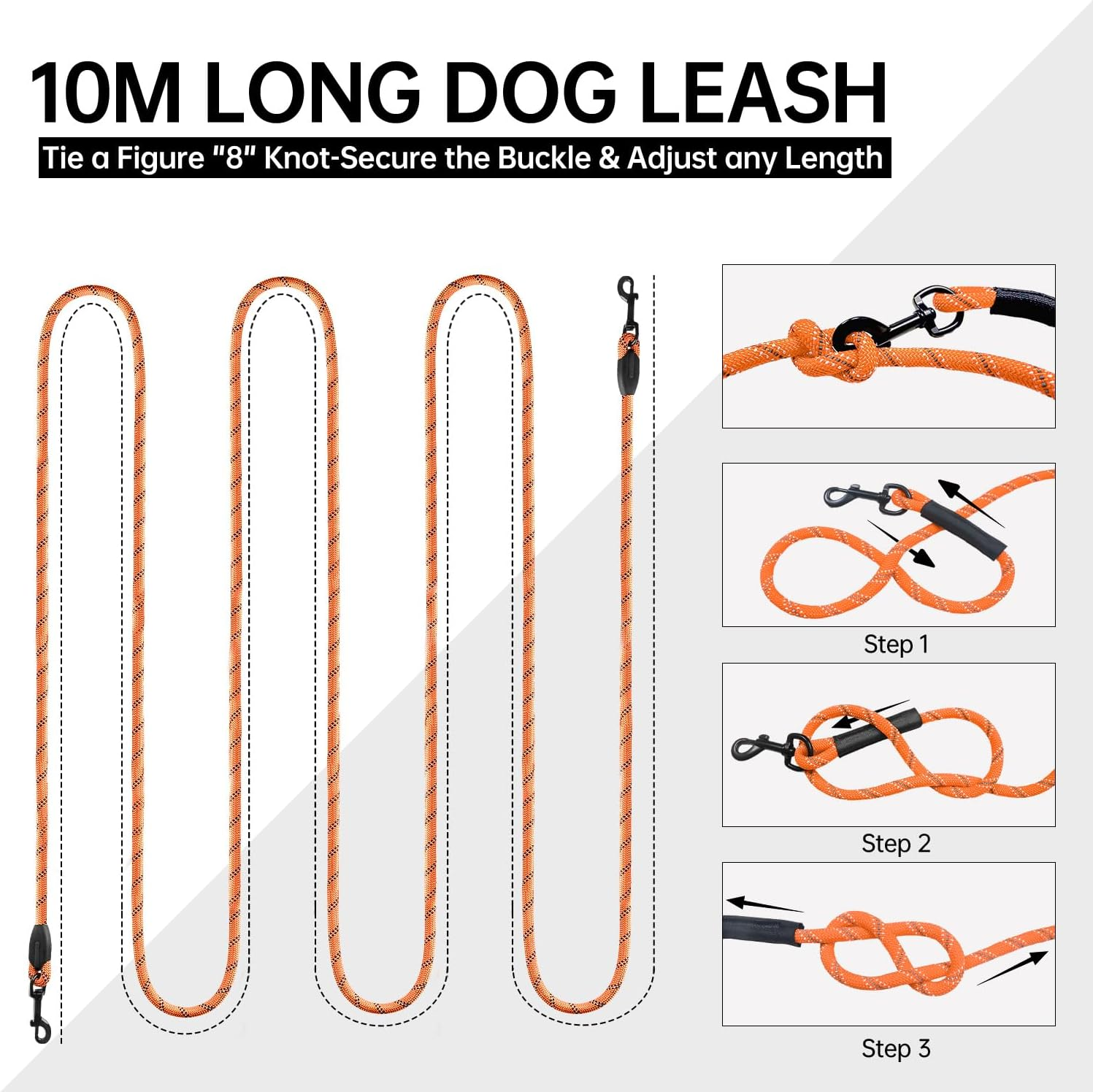CANDYDOG Recall Lead 10 M for Dogs, without Handle, with 2 Climbing Carabiners, Suitable for Small to Large Dogs, Orange - Classic Dog Leads and Lead Ropes