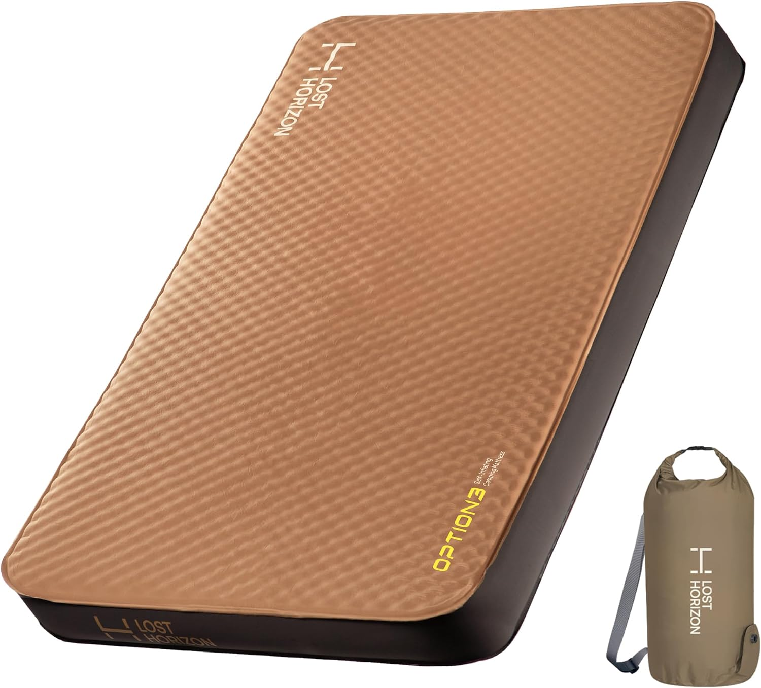 LOSTHORIZON Airsoft 4.5&rdquo; Thick Self Inflating Sleeping Pad with Solid Foam, Camping Mattress with Pump Sack, Portable Roll up Bed, Inflatable Outdoor Mat for Rooftop Tent Car Truck Van, 4 Season image number 1