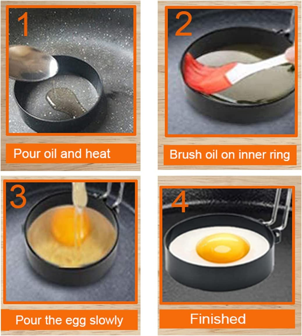 Stainless Steel Egg Cooker Set - 8" Omelette Ring, 6" Pancake Ring, 4" Griddle Egg Ring - Non-Stick, Upgrade Large 3 Packs Egg Cooking Rings with Oil Brush & Egg Separator image number 3