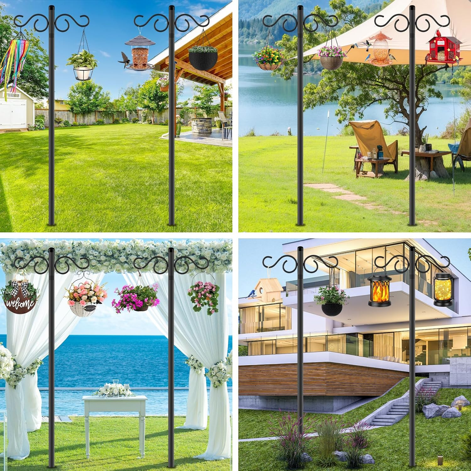 Adjustable Shepherd Hooks for Outdoor,2 Pack 90 Inch 5 Prong Base Bird Two Sided Feeder Poles,Heavy Duty Shepherds Hook,Suitable for Garden in Hanging Flower Basket,Lantern,Bird Nests image number 5