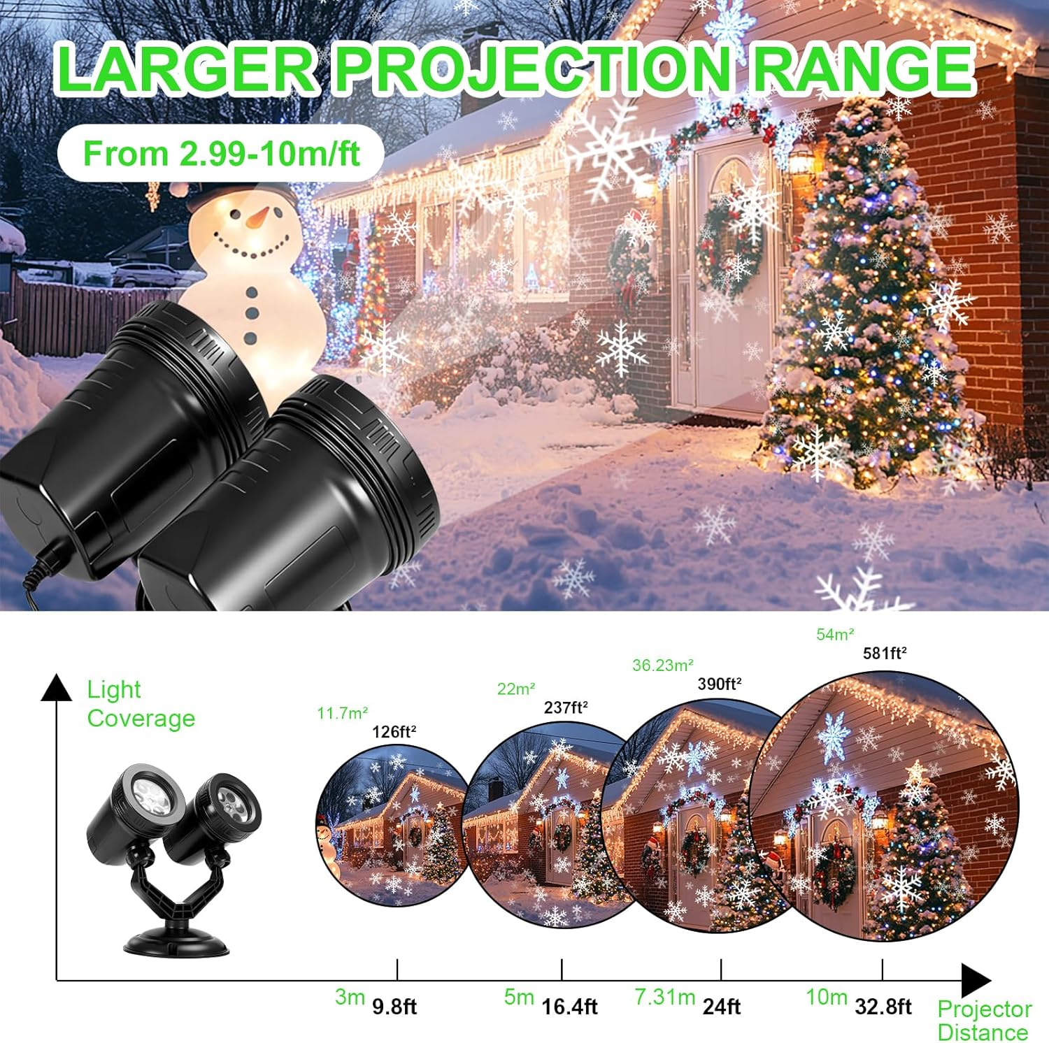Christmas Projector Light, Double Head IP44 Waterproof & Adjustable Outdoor Snowflake Projector, Led Christmas Light, Xmas Holiday & Party Decorations image number 1