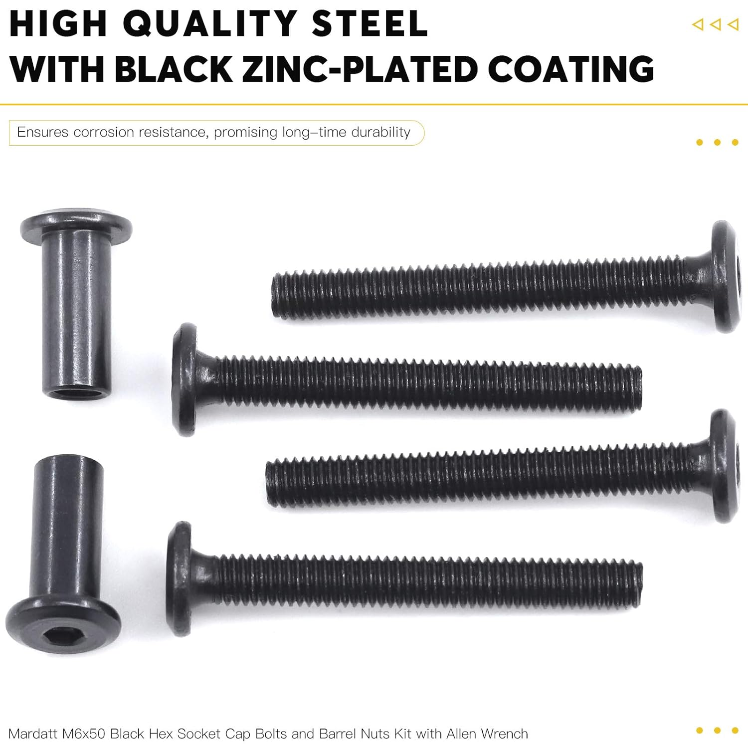 Mardatt 12Set M6X50Mm Black Hex Socket Cap Bolts, Barrel Nuts & Hex Key for Furniture Assembly & DIY Projects image number 1
