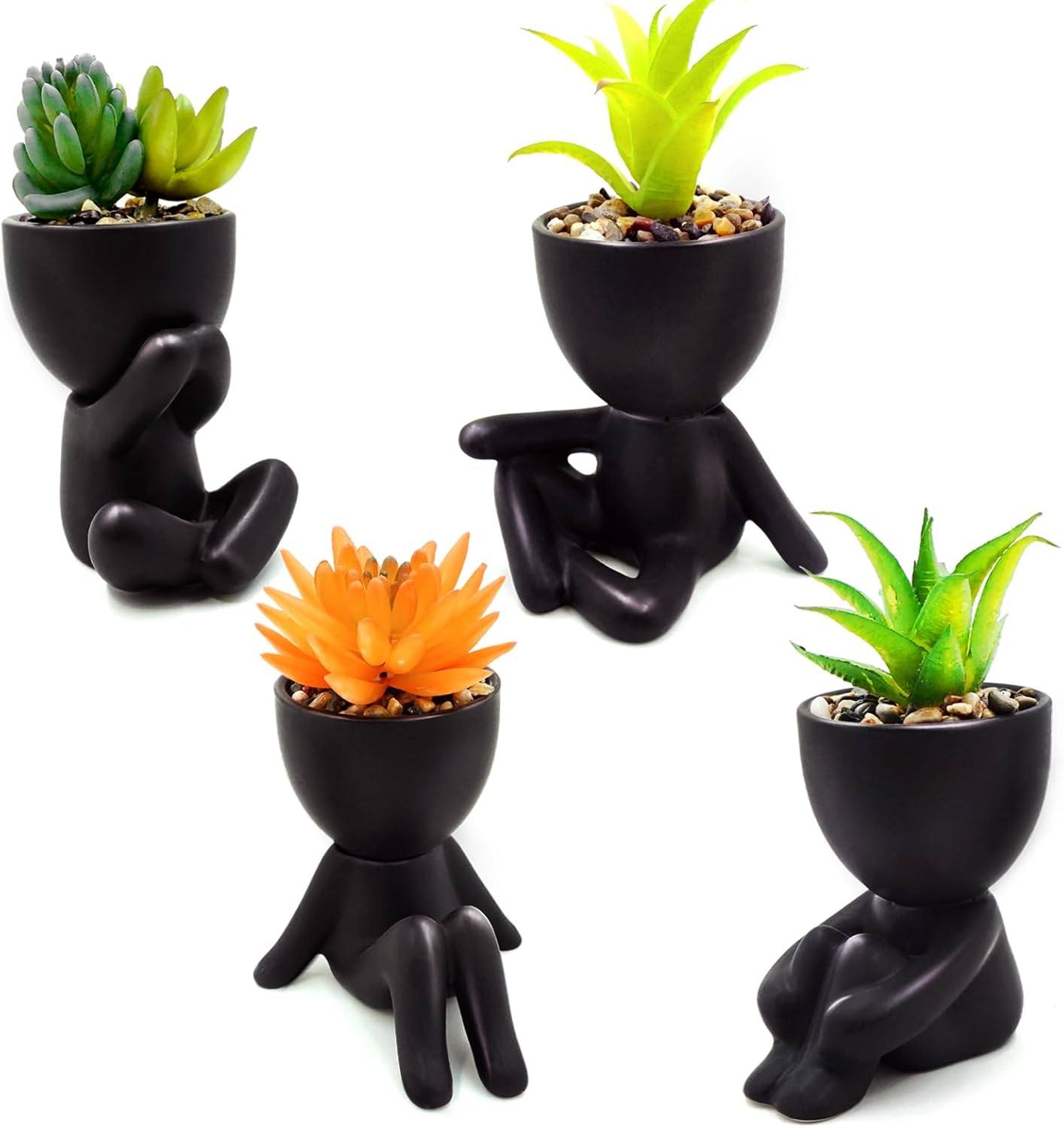 Lenamos Fake Succulent, Mini Succulents Plants Artificial in Modern Human Shaped Ceramic Pots Desk Decor Desk Plant for Office Decor for Women, Cute Fake Plants Bathroom Decor (4) image number 6