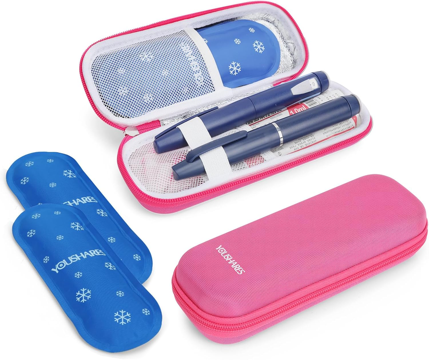 YOUSHARES Insulin Pen Cooler Travel Case, Small Insulated Medicine Travel Case with 2 X TSA Approved Ice Packs, Medication Travel Case for Insulin Pens and Medicine Storage Cold Diabetes (Red)