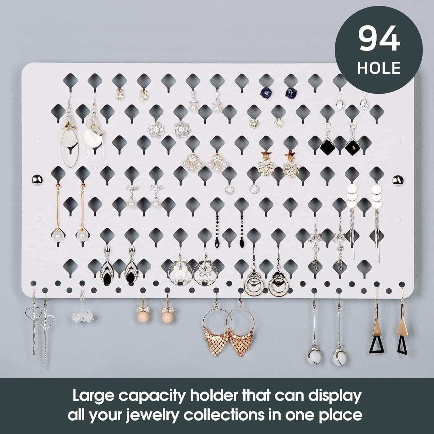 JACKCUBE Design Wall Mount Earring Jewelry Holder Organizer Hanger Storage Rack Display with 94 Holes(White) - MK201A - White Acrylic image number 3