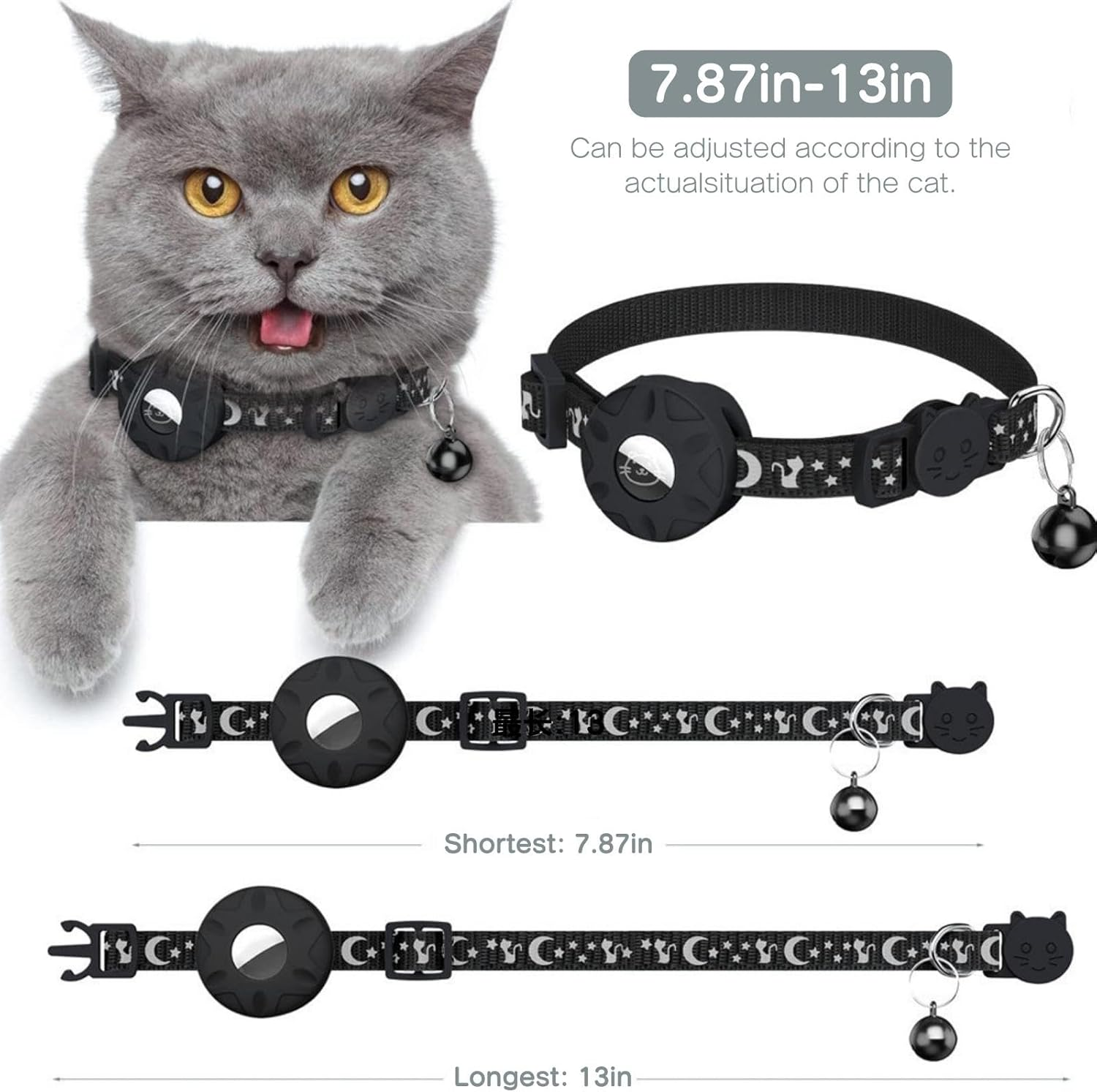 Airtag Cat Collar, Reflective Airtag Cat Collar with Airtag Holder and Bell, Lightweight Tracker Cat Collars, Cat Airtag Collar with Breakable Safety Buckle (Green) - Blue image number 3