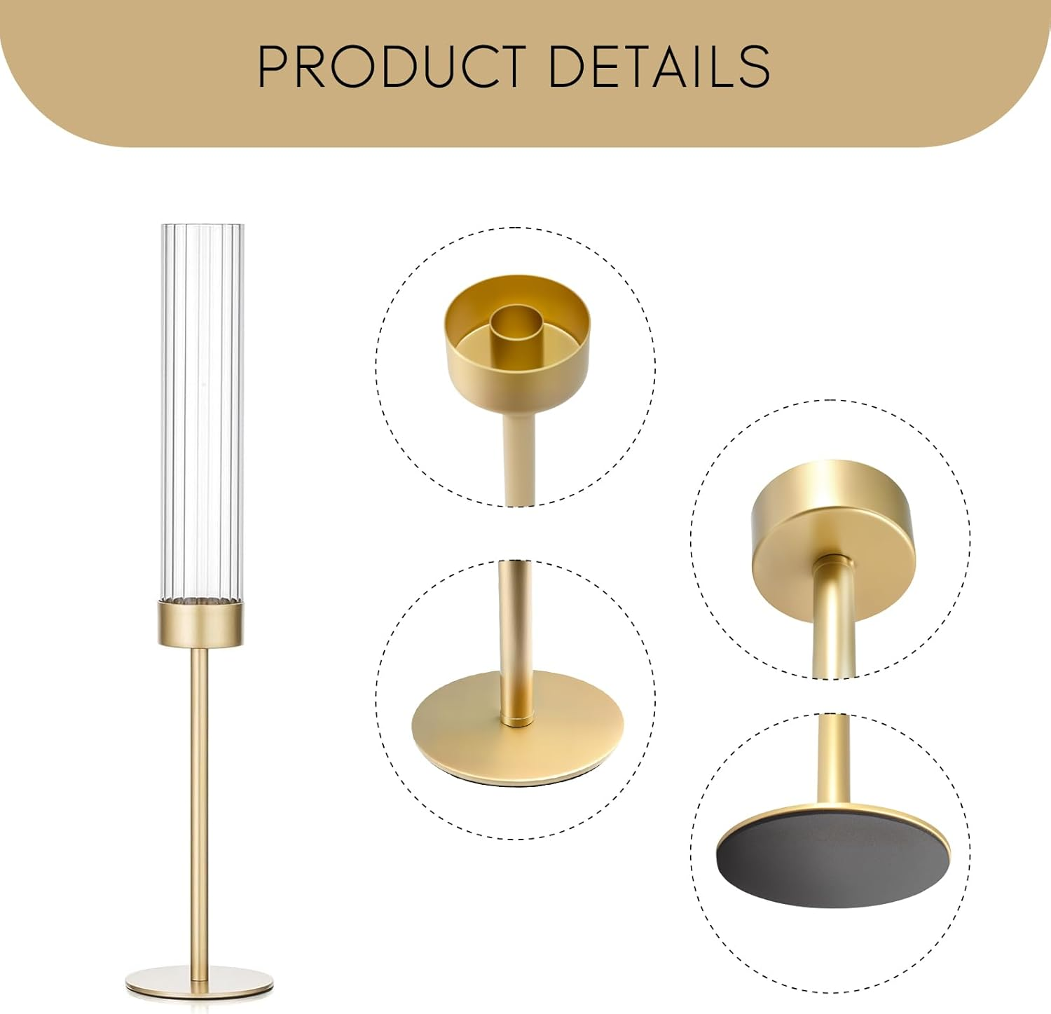 3Pcs Gold-Finished Hurricane Candle Holders Set - Glass & Brass Taper Candle Holders for Weddings, Christmas, Home Table Decor image number 4