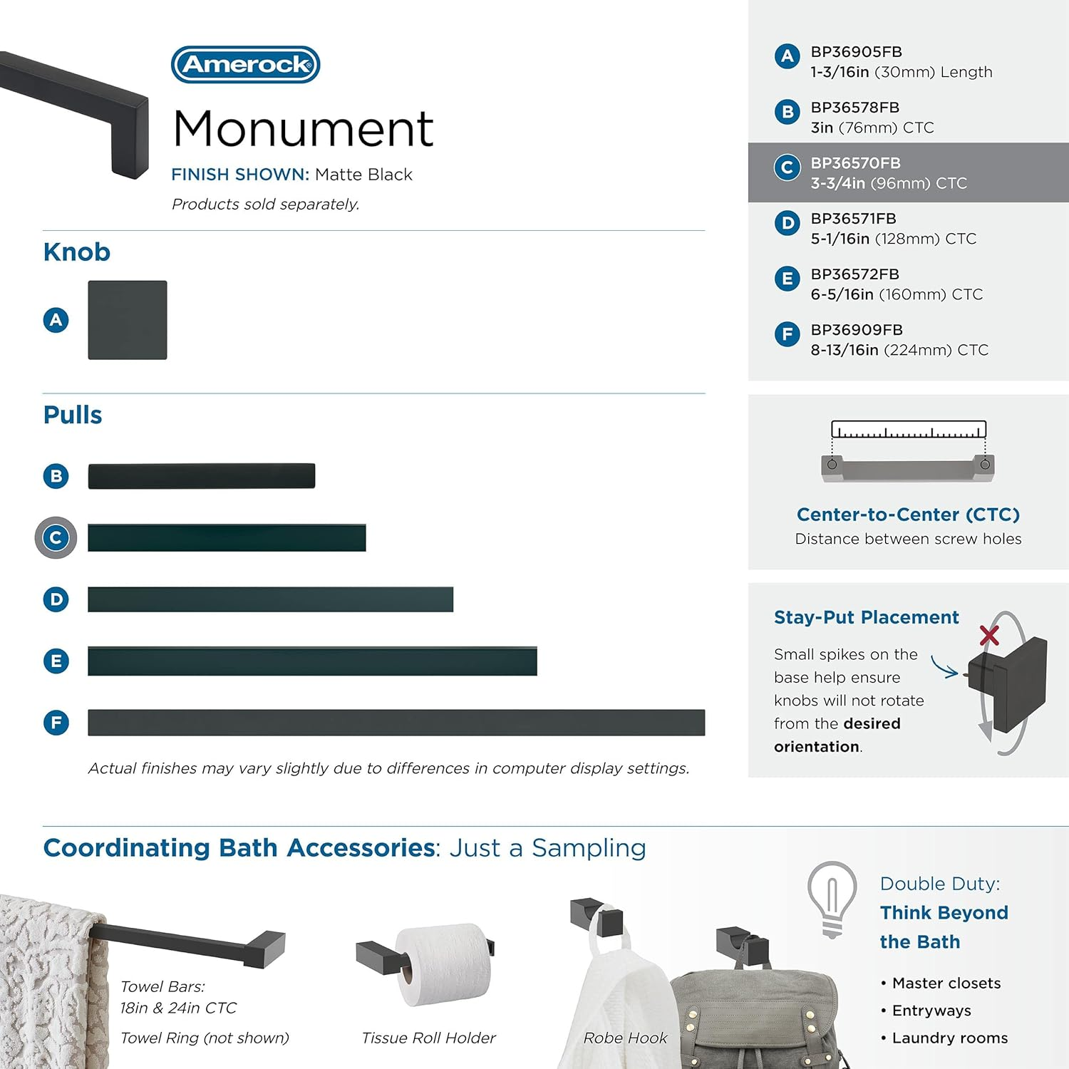 Amerock | Cabinet Pull | Matte Black | 3-3/4 Inch (96 Mm) Center-To-Center | Monument | 1 Pack | Drawer Pull | Drawer Handle | Cabinet Hardware image number 3