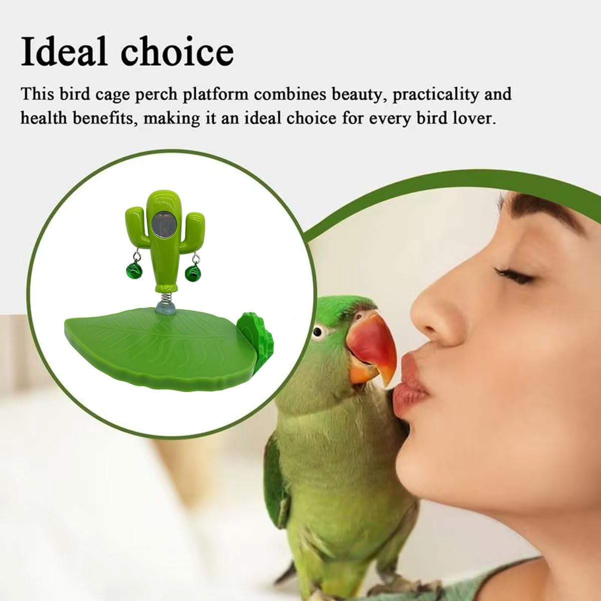 AIMALL Natural Bionic Bird Perch Platform with Bell & Mirror, Parrot Cage Toy - Non-Slip Large Nut Design, Chewable Play Stand for Parakeets, Cockatiels & Small Birds image number 2