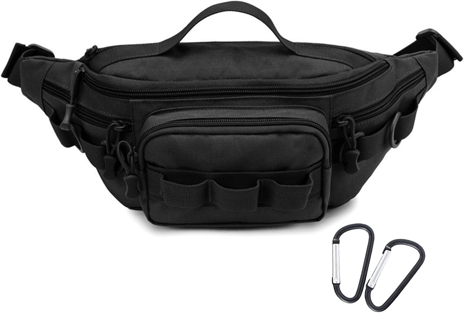 Tactical Fanny Pack, Water-Resistant Military Waist Bag for Outdoor Fishing, Hiking, Climbing - Small Tackle Storage Pack with 2 Mini Carabiners, Tan