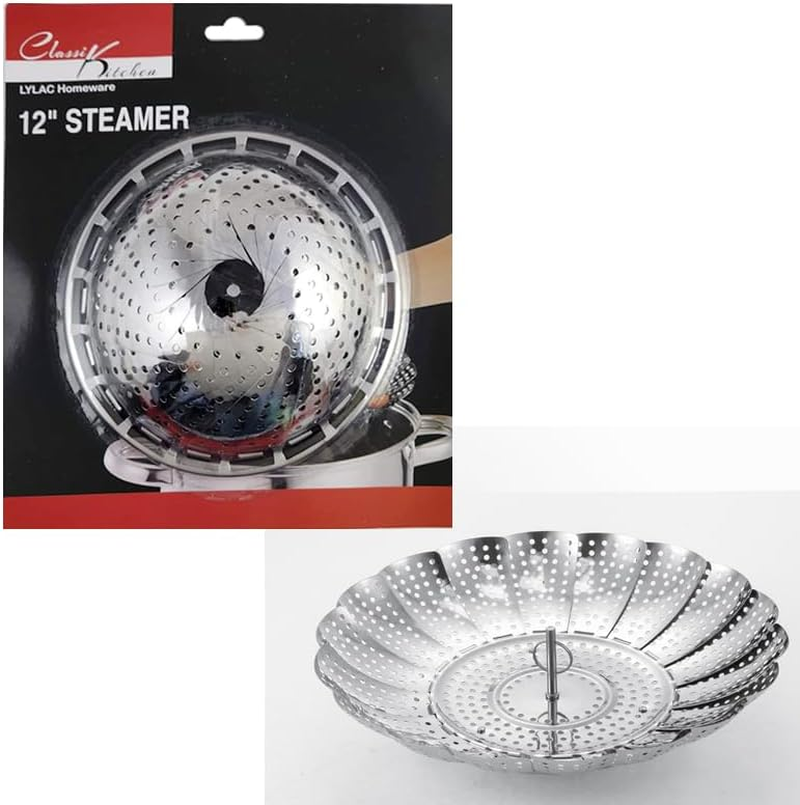 LYLAC HOMEWARE Vegetable Folding Steamer Basket, Metal Stainless Steel Insert, Collapsible for Cooking Food, Expandable Fit Various Size Pot 430 12" 28CM image number 5