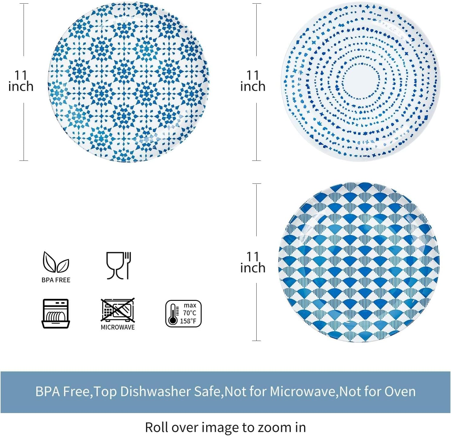 Zayton Melamine Dinner Plate 11 Inch Plastic Bread Outdoor Butter Plates Set Lightweight Shatter Proof Chip Resistant Camper RV Break-Resistant for Everyday Use image number 4