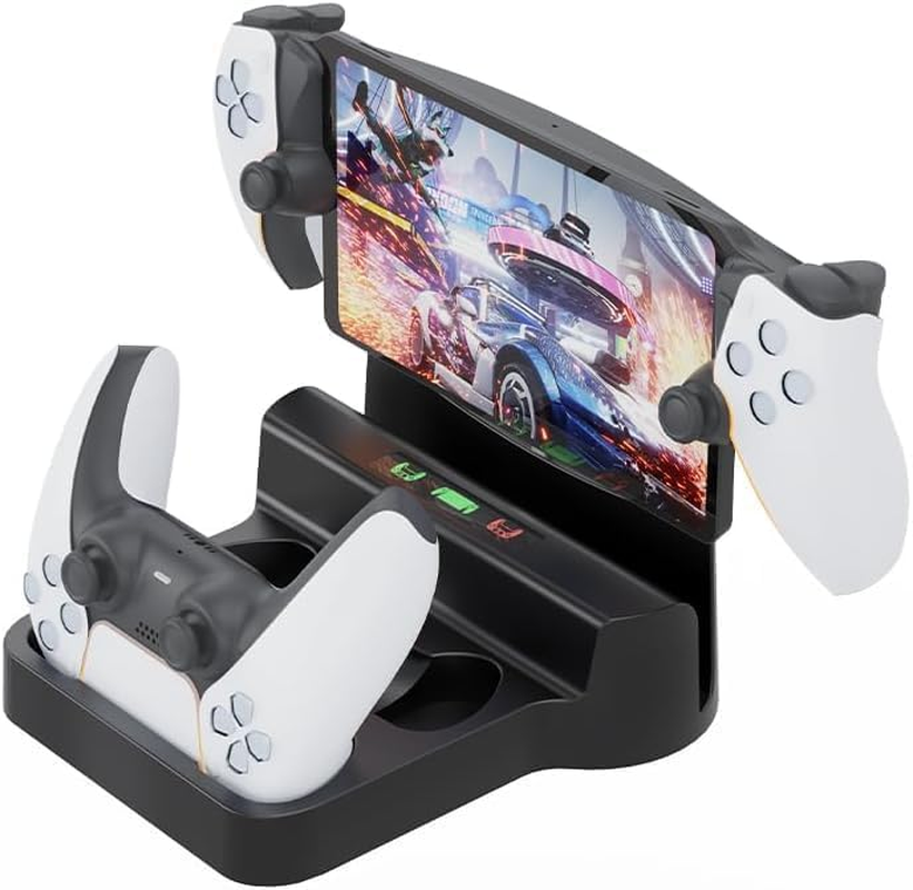 Charger Station Forps5 Controller PS5 Portal，2 in 1 Charging Dock Stationfor Playstation PS5 Portal Controller & Remote Player Charging Stand with 2 Type C Plug and Cable (Black) image number 2