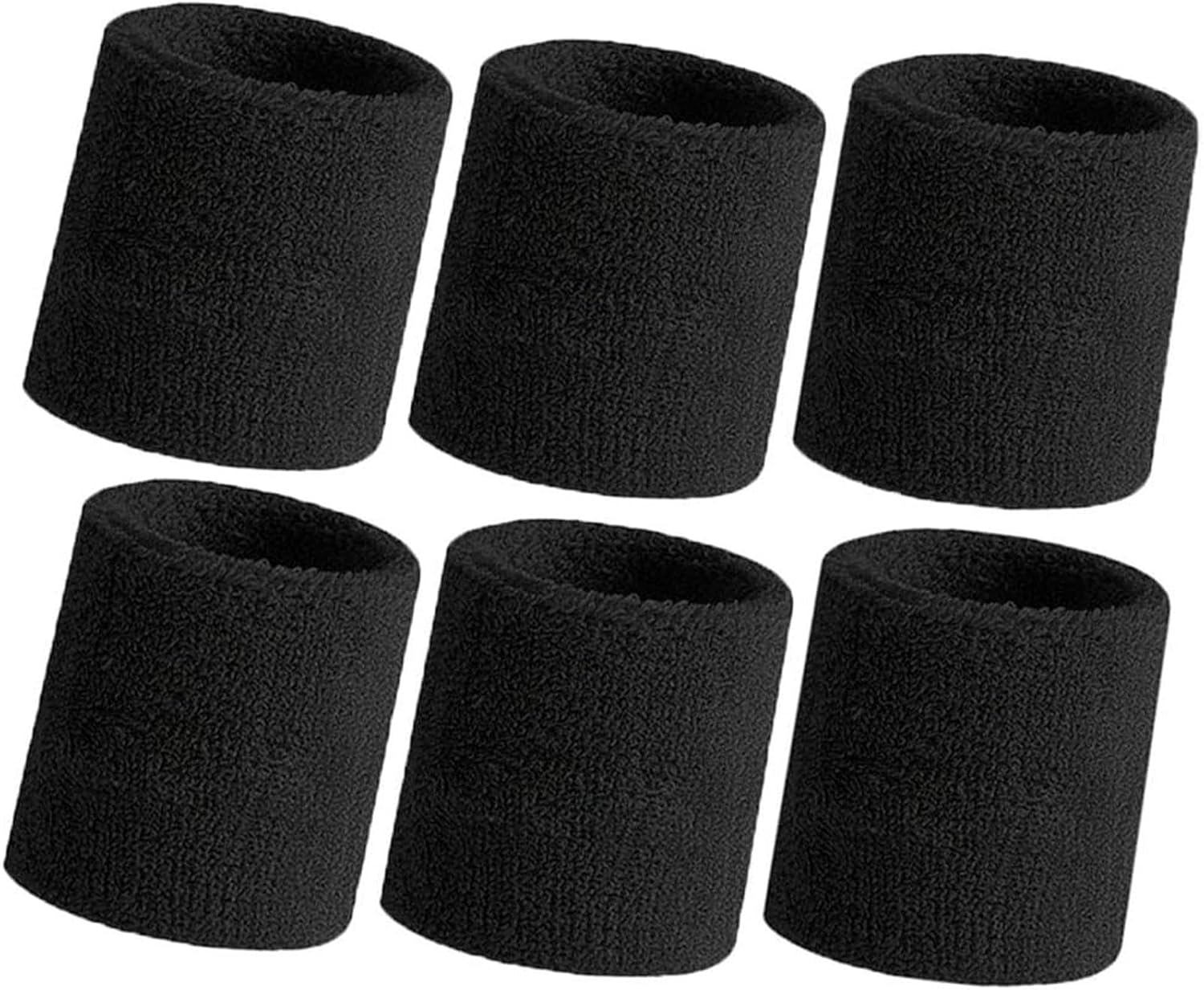 6 Pieces Wrist Sweatbands, Elastic Cotton Sweat Bands Wristbands, Thick Cotton Terry Cloth Wristbands for Tennis, Basketball, Running, Gym, Working Out image number 1