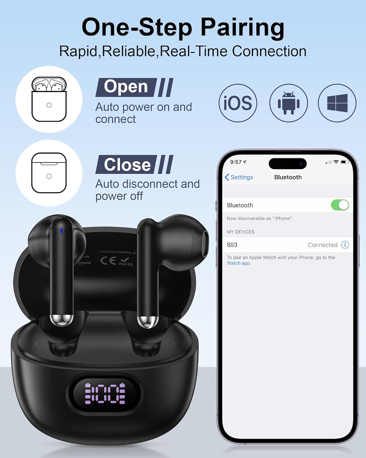 Wireless Earbuds,Bluetooth 5.3 Headphones Deep Bass Ear Buds for Samsung Galaxy S25 Edge Ultra Z Flip Fold 7 S24 S23 S22 S21 A16 A15 A14 A53,Noise Cancelling Mic In-Ear Earphones for Iphone Android image number 3