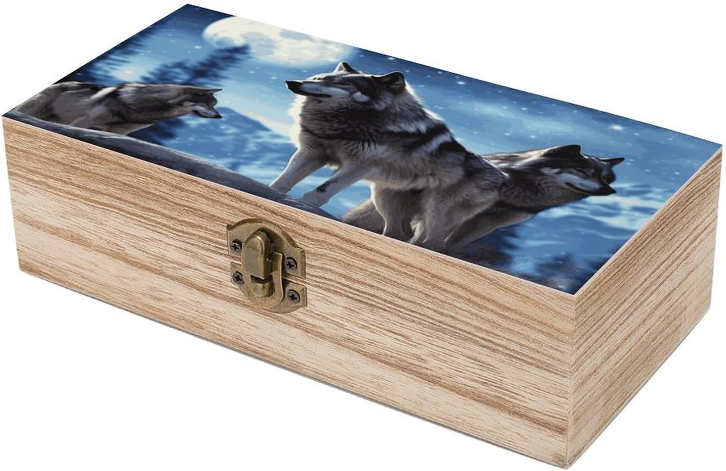 Wolfs Wooden Box Wood Wedding Keepsake Boxes with Lids Small Decorative Boxes Lightweight Wooden Memory Storage Box for Crafts Keepsakes Jewelry Photo Letter Storage
