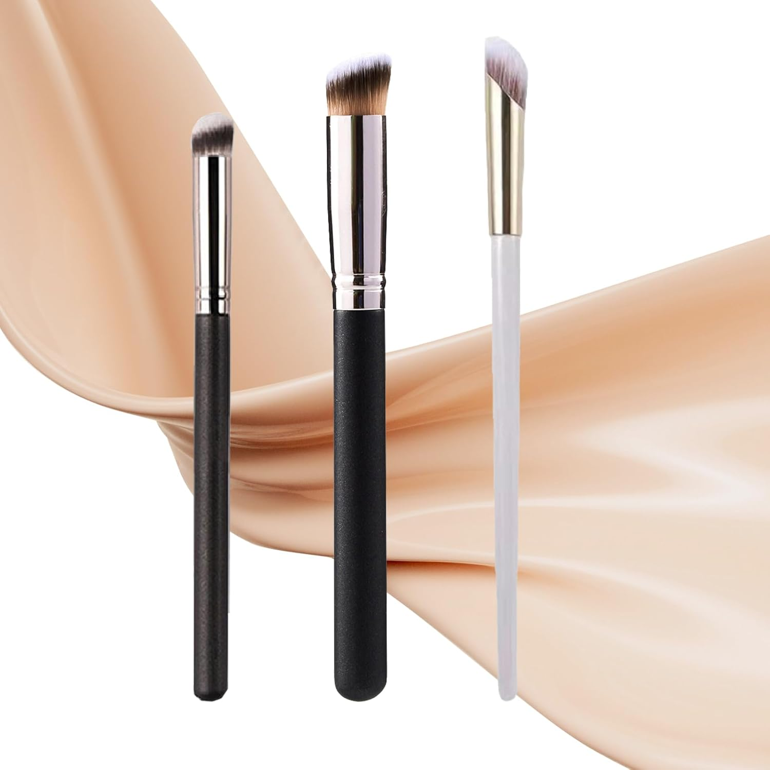 Concealer Brush Makeup Brush Set - 3 Pcs Mini Kabuki Brush, Foundation & Setting Brushes for under Eye & Contour, Dense Bristles for Liquid, Powder, Cream Blending - Ruibex image number 6