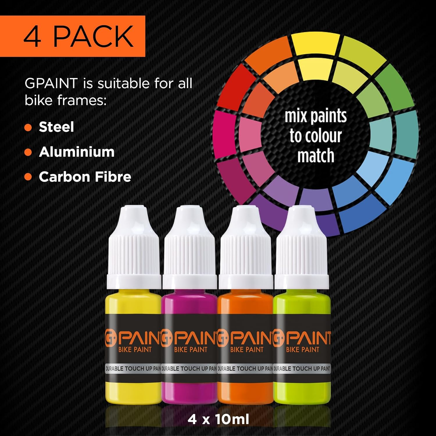 Bike Paint - Touch-Up Paint Kit for Scratched or Chipped Frames - 4 Pack of 10Ml Bottles. Mix to Color Match. Includes Applicator Brush Small Yellow, Lime, Orange, Magenta image number 4