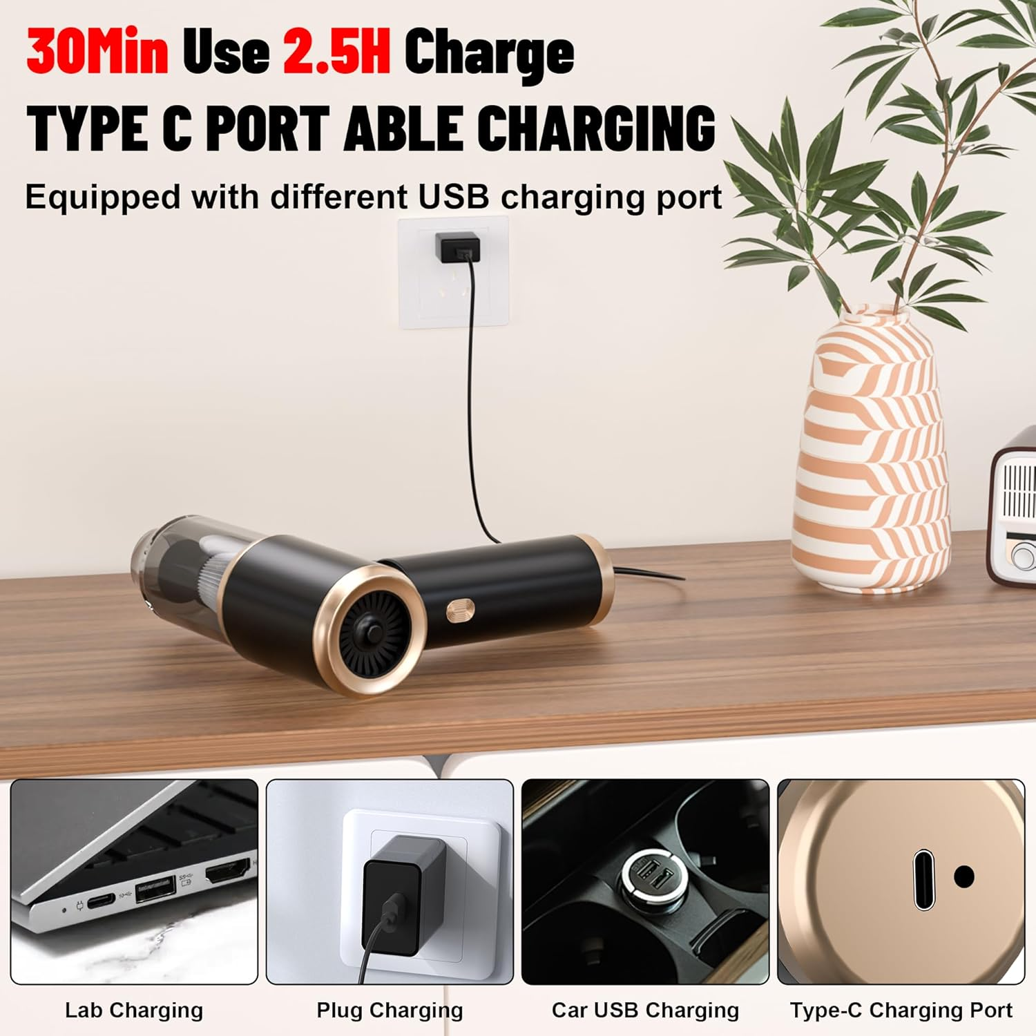 Cozylady Cordless Car Vacuum Cleaner, 25000PA High Power Handheld Vacuum, 4-In-1 Mini Vacuum & Air Duster Blower for Car, Home, Keyboard, Pet Hair image number 3