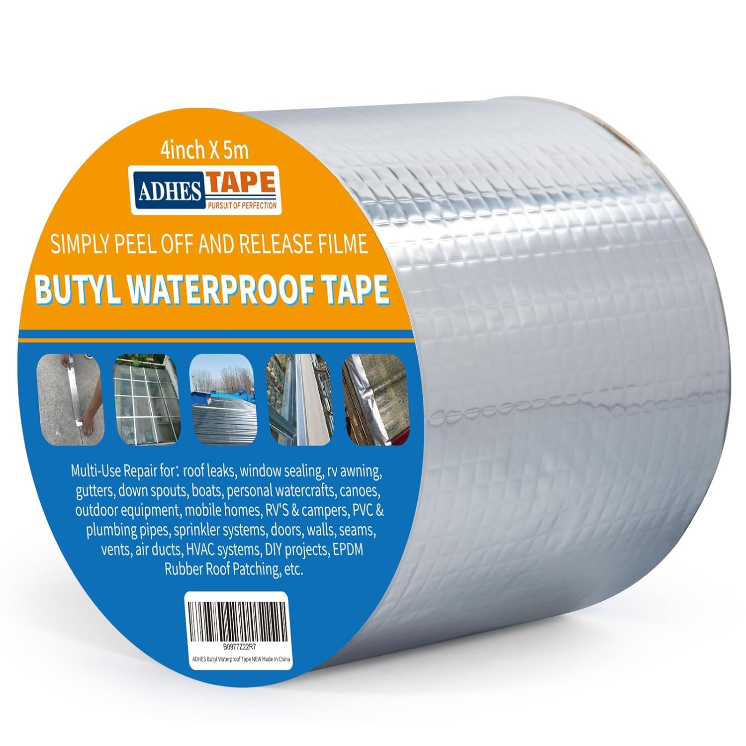 ADHES Butyl Tape Waterproof Tape 100Mm X 5M, Aluminum Foil Tape Butyl Sealant Tape 1.2Mm Thick for RV Repair, Window, Boat and Pipe Sealing, Glass & EDPM Rubber Roof Patching, Silver image number 2