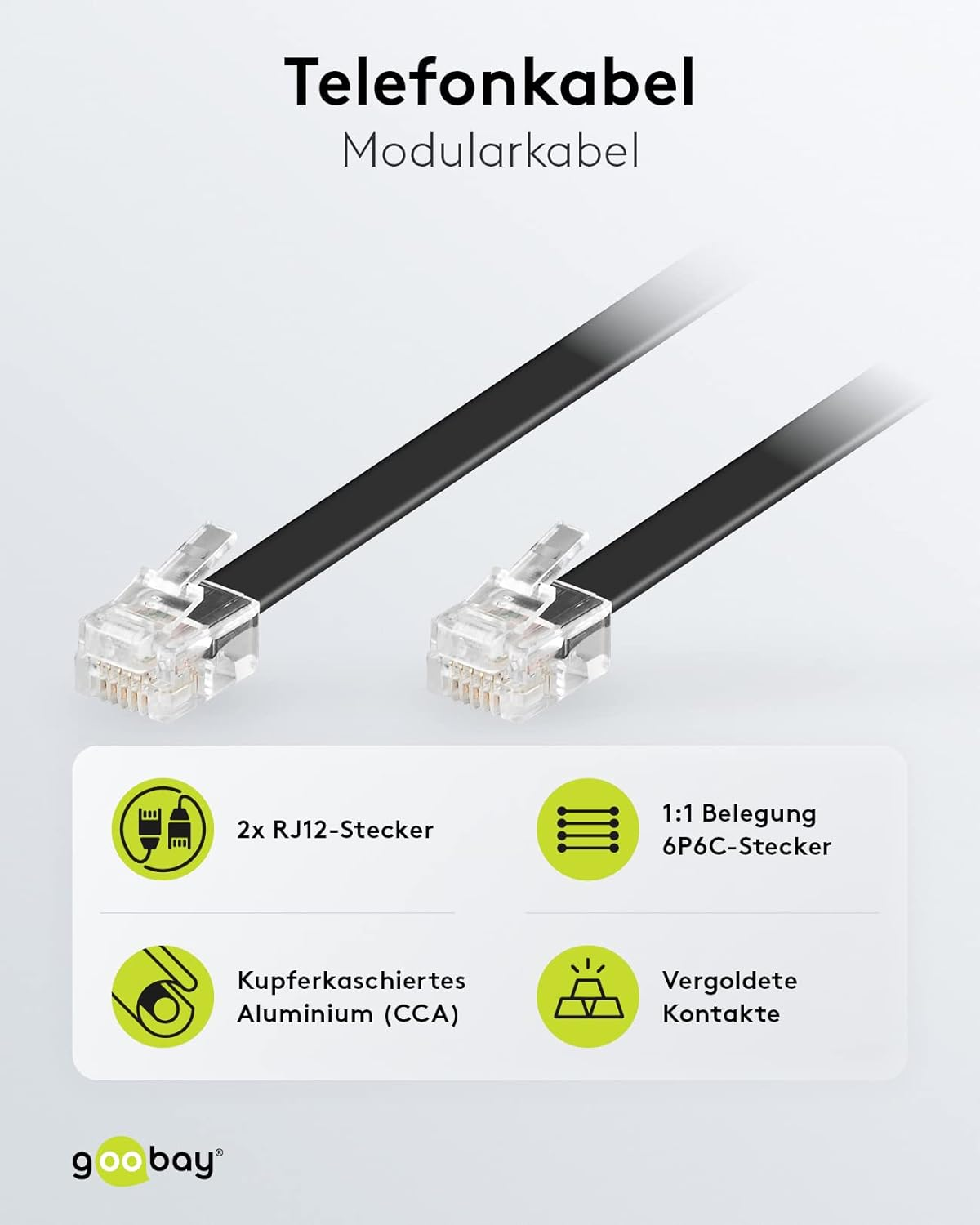 Goobay Modular Connection Cable 3 Metres Black - RJ12 Male (6P6C) to RJ12 Male (6P6C) 50321 - 15M image number 5