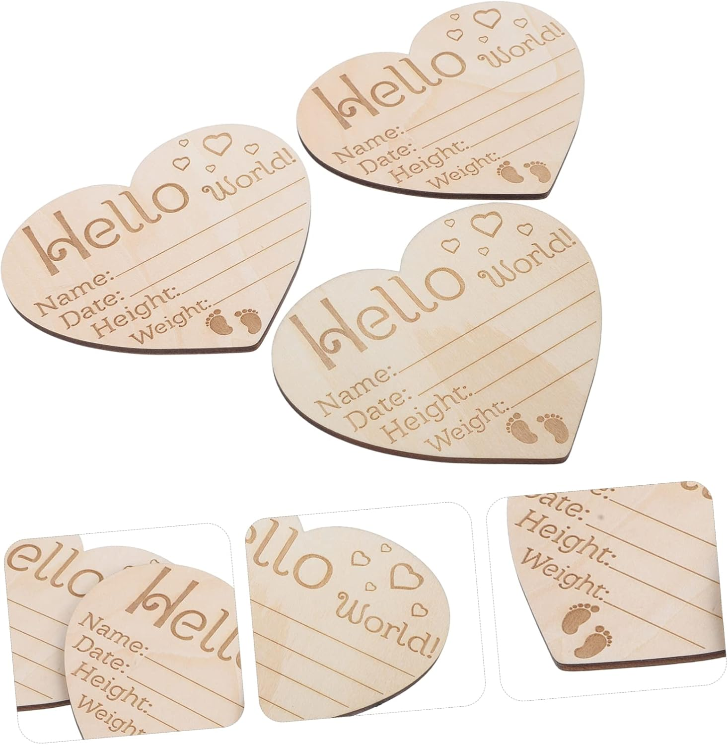 Kisangel 3 Pcs Newborn Logo Announcement Sign Birth Sign Heart Name Signs Arrival Sign Sealed Oh Nursery Birth Announcement Sign Wooden Khaki image number 4