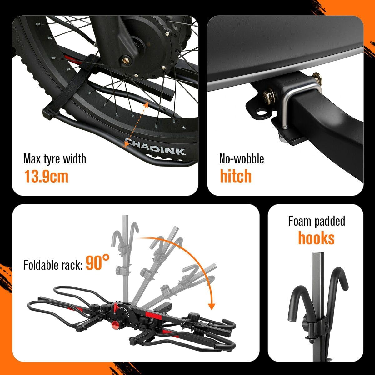 AUSWAY 2 Ebike Rack Bicycle Carrier Hitch Rear Mount Platform Mountain Bike Storage Holder Foldable Stand for Vehicle Car SUV Max Lord 73KG