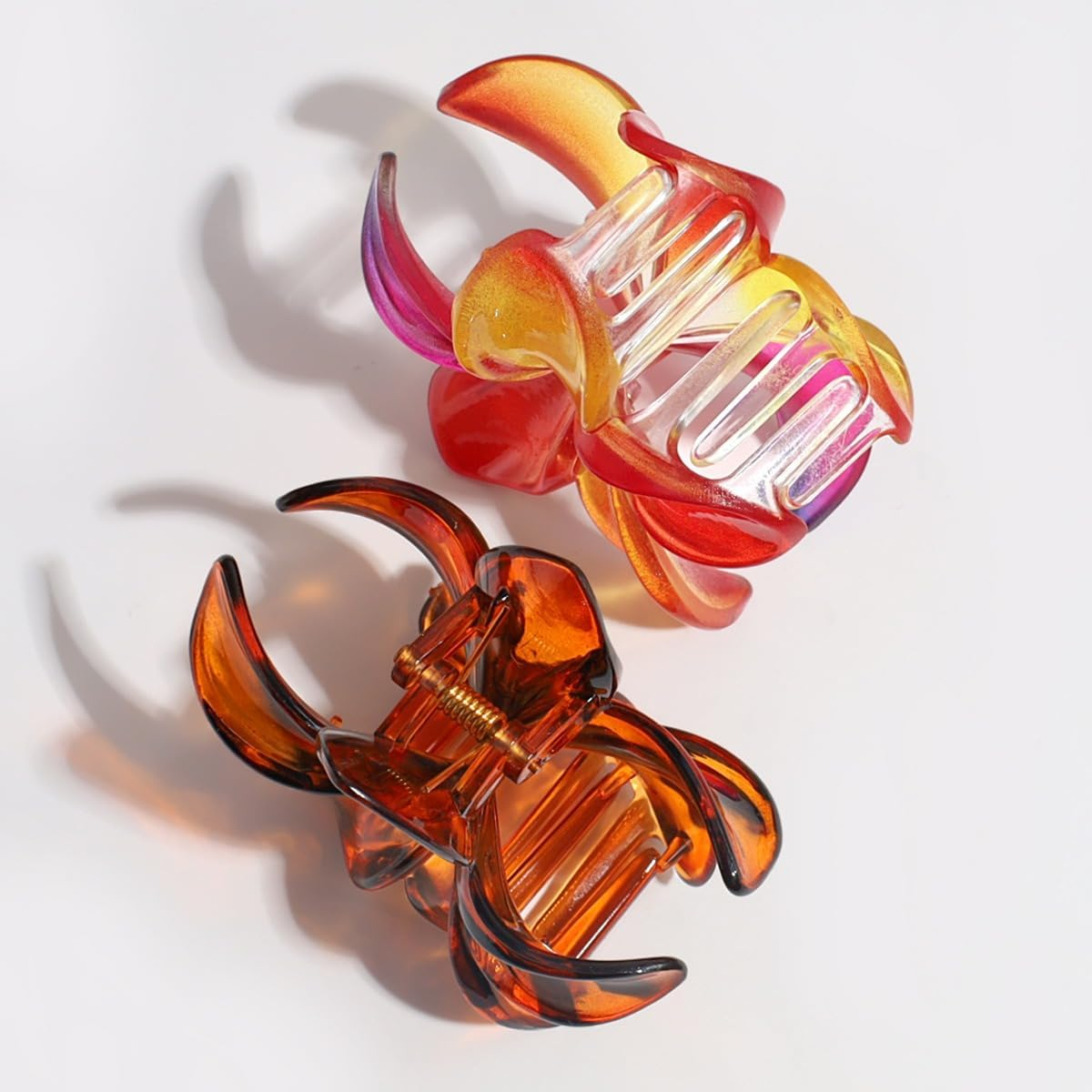 Blausky Pack of 6 Flower Hair Clips, Plumeria Flowers Hair Clips, Flower Hair Clip, Hawaiian Hair Accessories, Colourful Flower Hair Clip, Non-Slip, Cute Acrylic Hair Clips for Women, Red Green Yellow