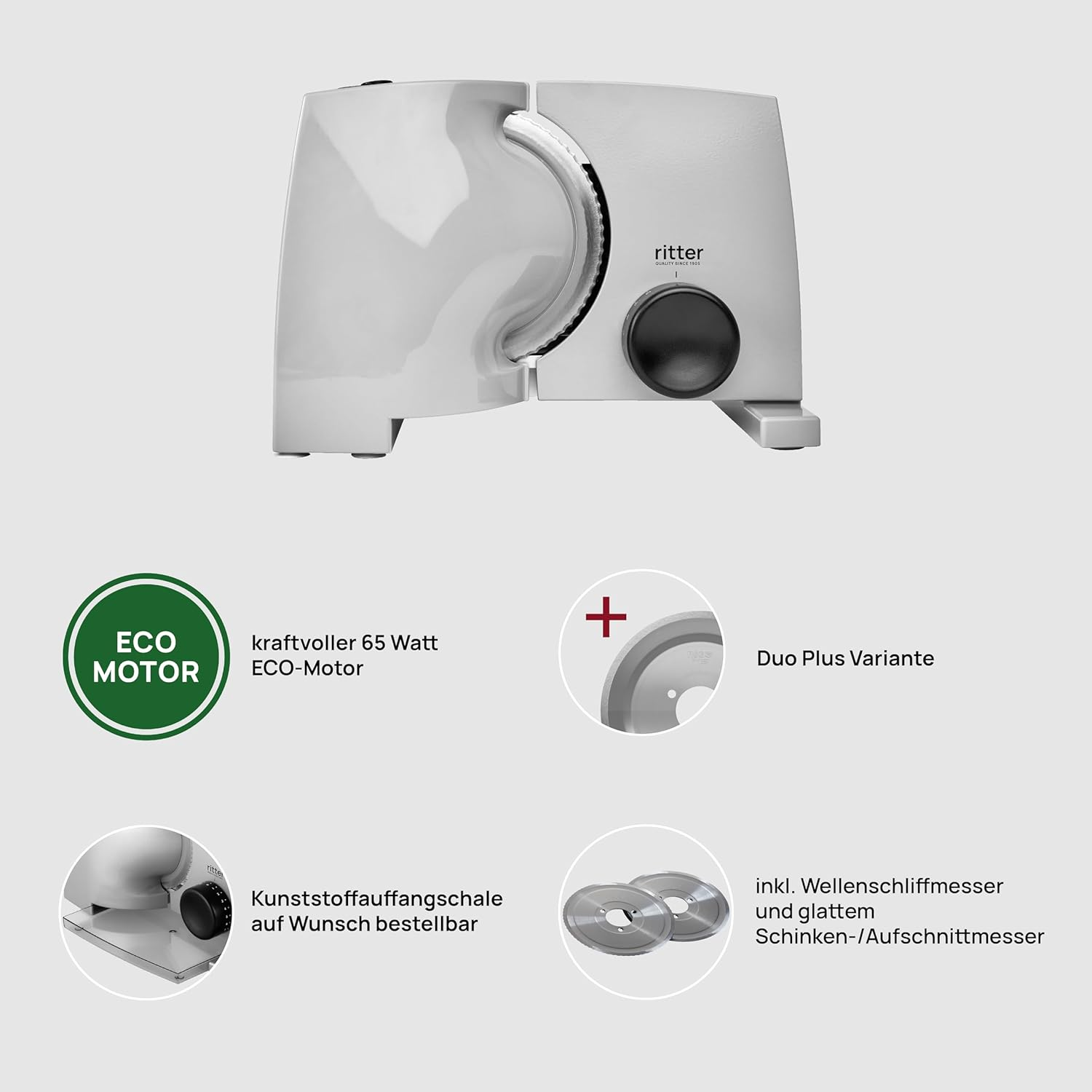 Ritter Nova 1 Duo plus Electric Slicer and Cutting Machine Made of Metal with Eco Motor, Made in Germany, Grey image number 4