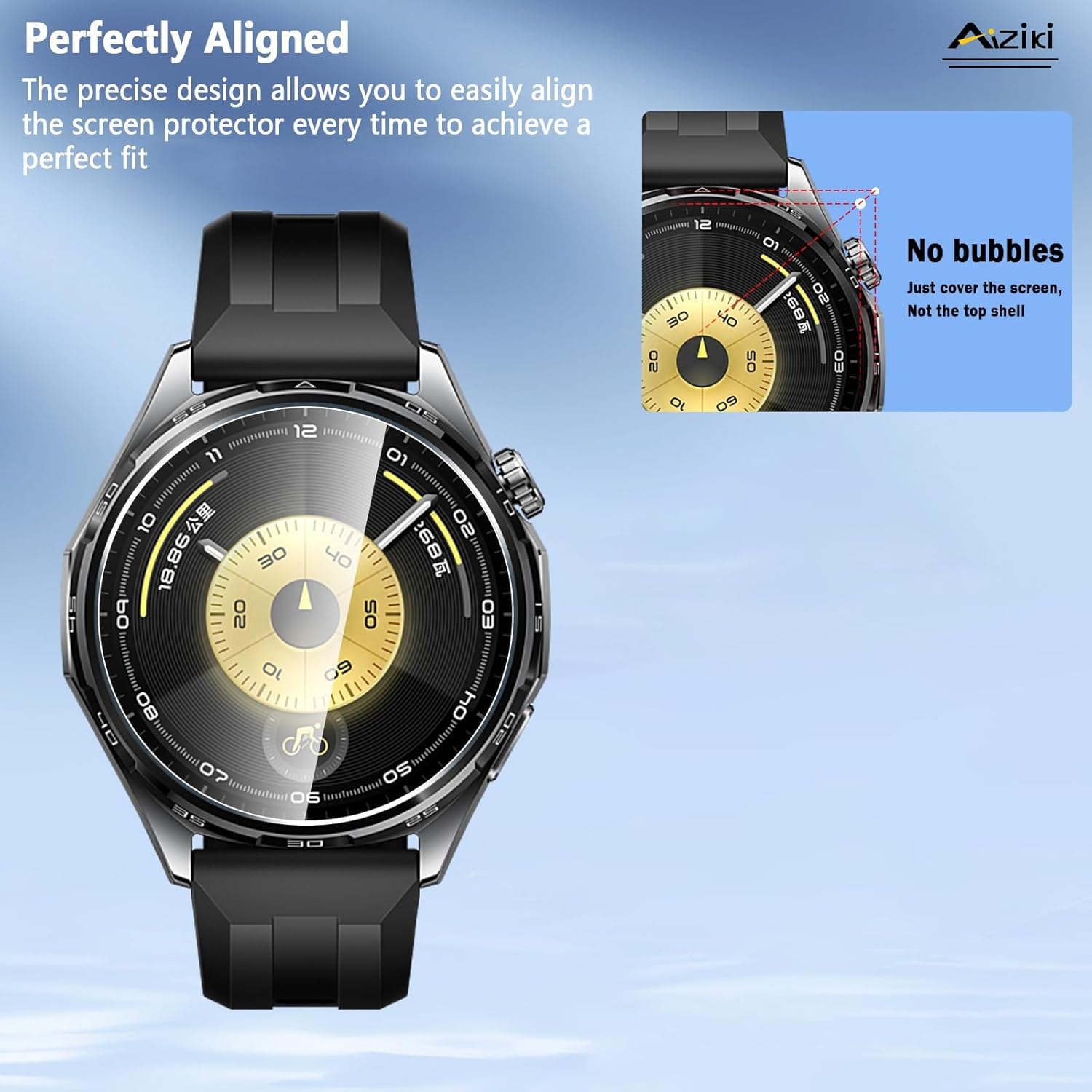 Aiziki Glass Screen Protector for Huawei Watch GT6 Tempered Glass Film, Impact-Protection, Anti-Shatter, Anti-Scratch, Bubble Free, [2 Pack] Screen Protectors Huawei Watch GT6 46Mm image number 6
