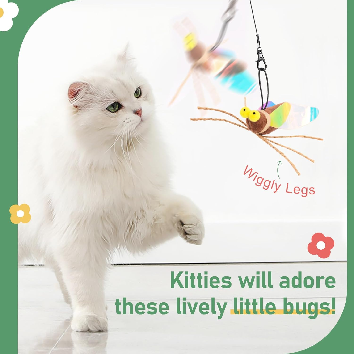 SONGWAY Cat Bug Toy Wand - Interactive Insect Cat Toys with Retractable Teaser Wand and 4 Pcs Bug Toy Feather Replacements for Cats Kittens image number 3