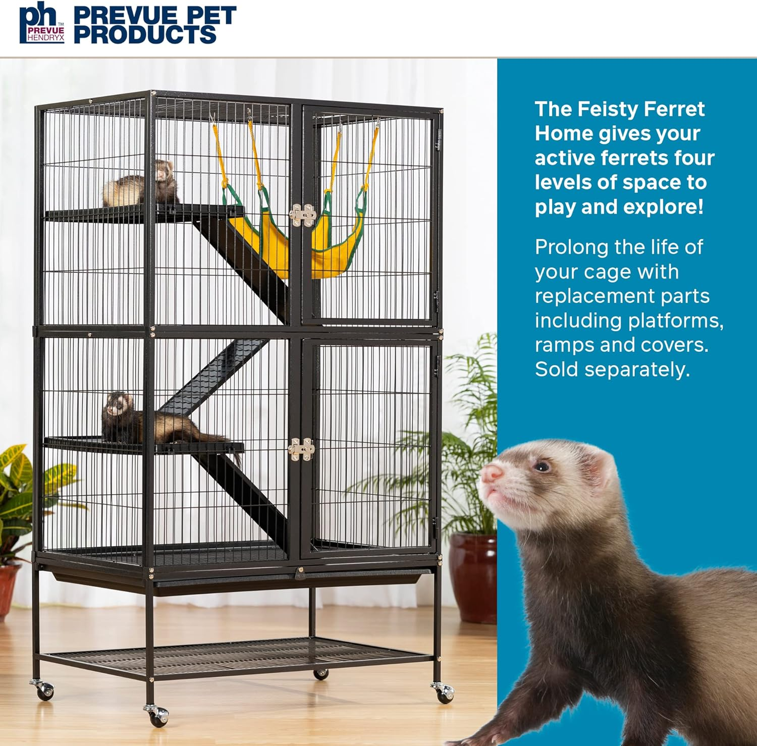 Prevue Pet Products 485 Feisty Ferret Home with Stand, Black Hammertone image number 5