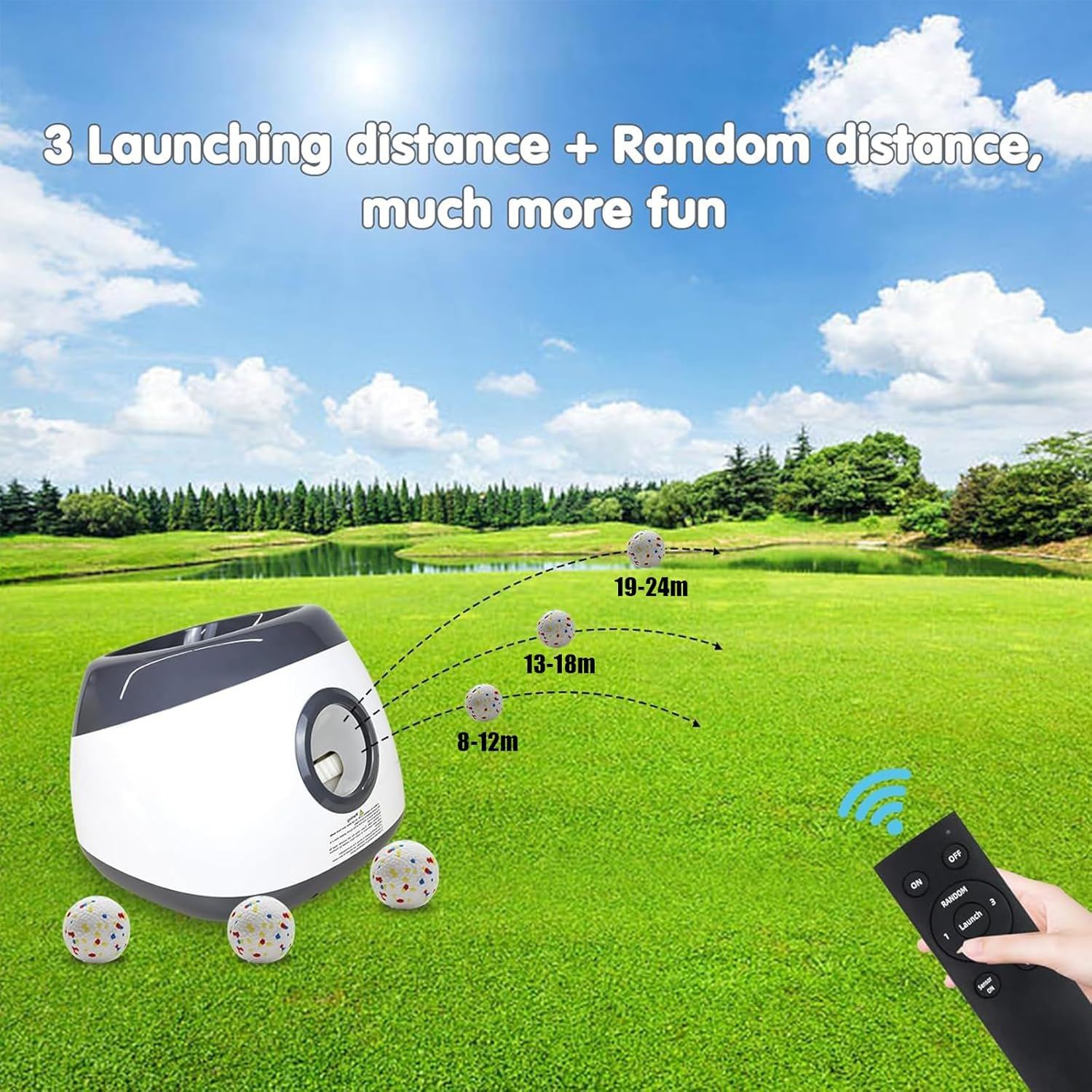 Big Automatic Ball Launcher for Dogs, 26Ft-79Ft Adjustable Distance Ball Thrower, 5200Mah Rechargeable Interactive Dog Ball Launcher with 6 Balls and Radar Wave Sensing Technology (Silver Grey) image number 1