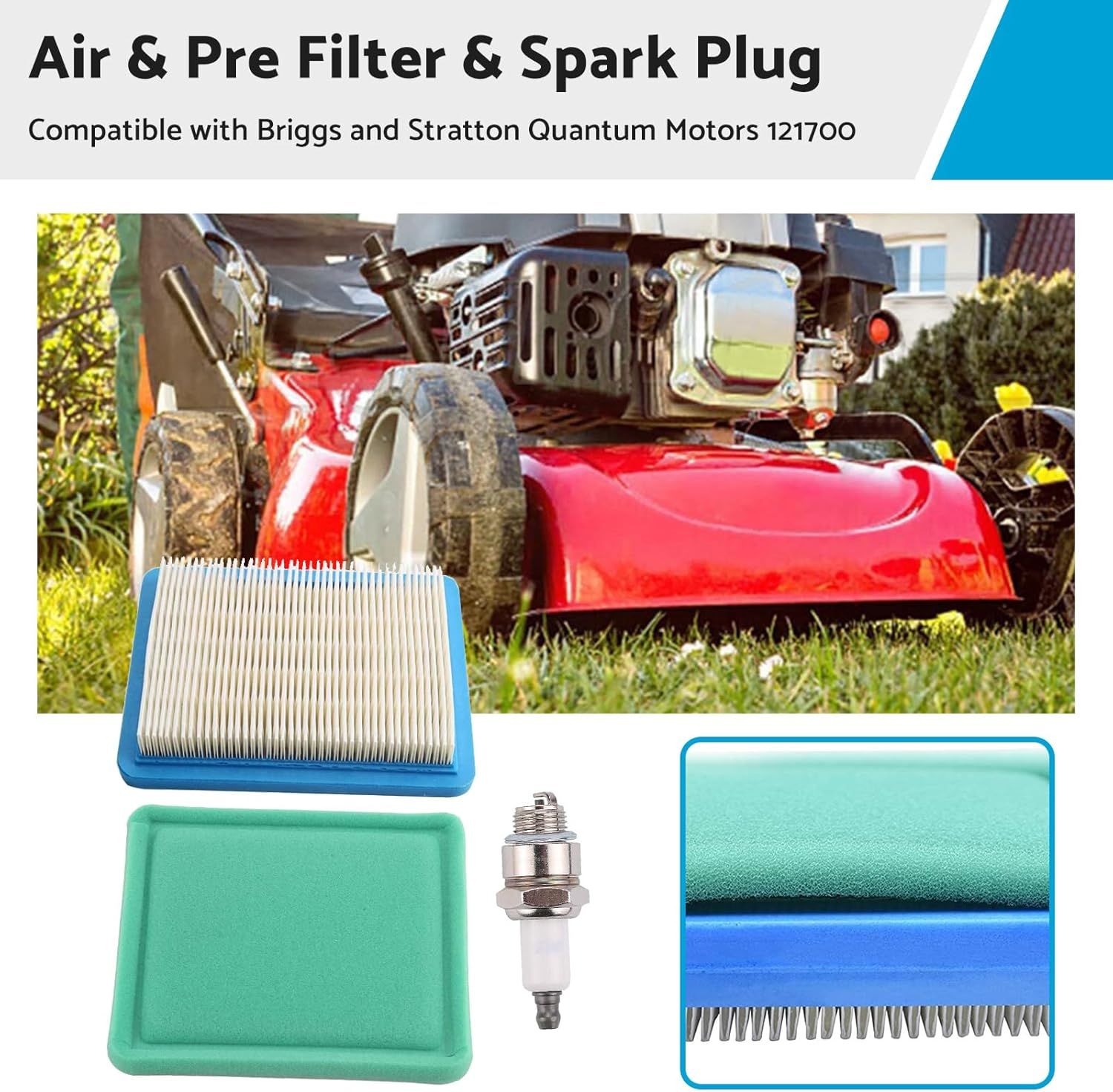 Air Filter with Spark Plug Kit Compatible with Briggs and Stratton Quantum Motors 121700 image number 2