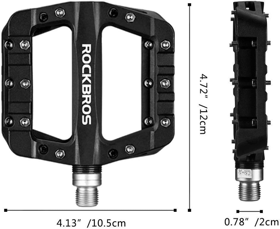 ROCKBROS Lightweight Mountain Bike Pedals Nylon Fiber Bicycle Platform Pedals for Road MTB 9/16" - Black image number 2