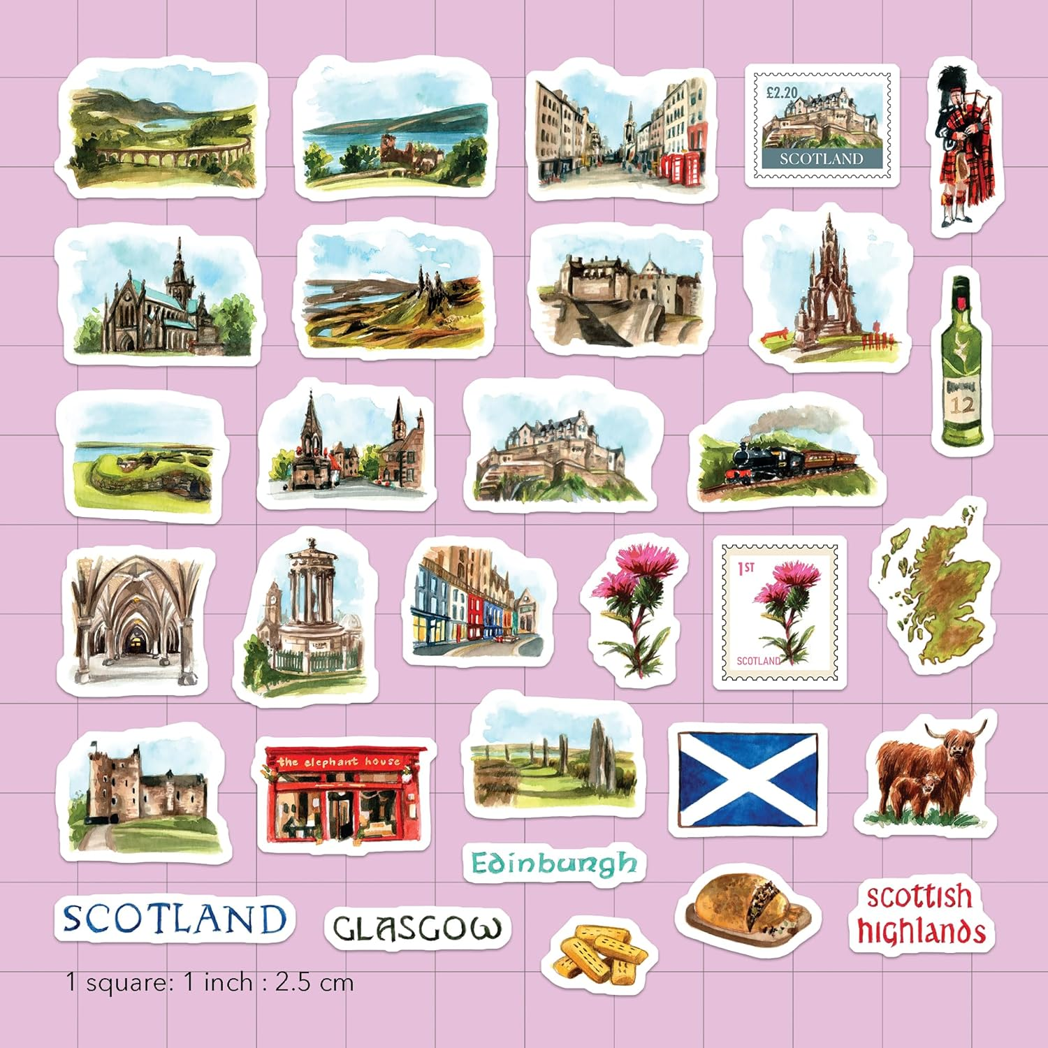 Navy Peony Spectacular Scotland Travel Stickers (31Pcs) - Watercolor, Waterproof, Scottish Themed Vacation Decals for Journals, Scrapbooks, Tumblers image number 3