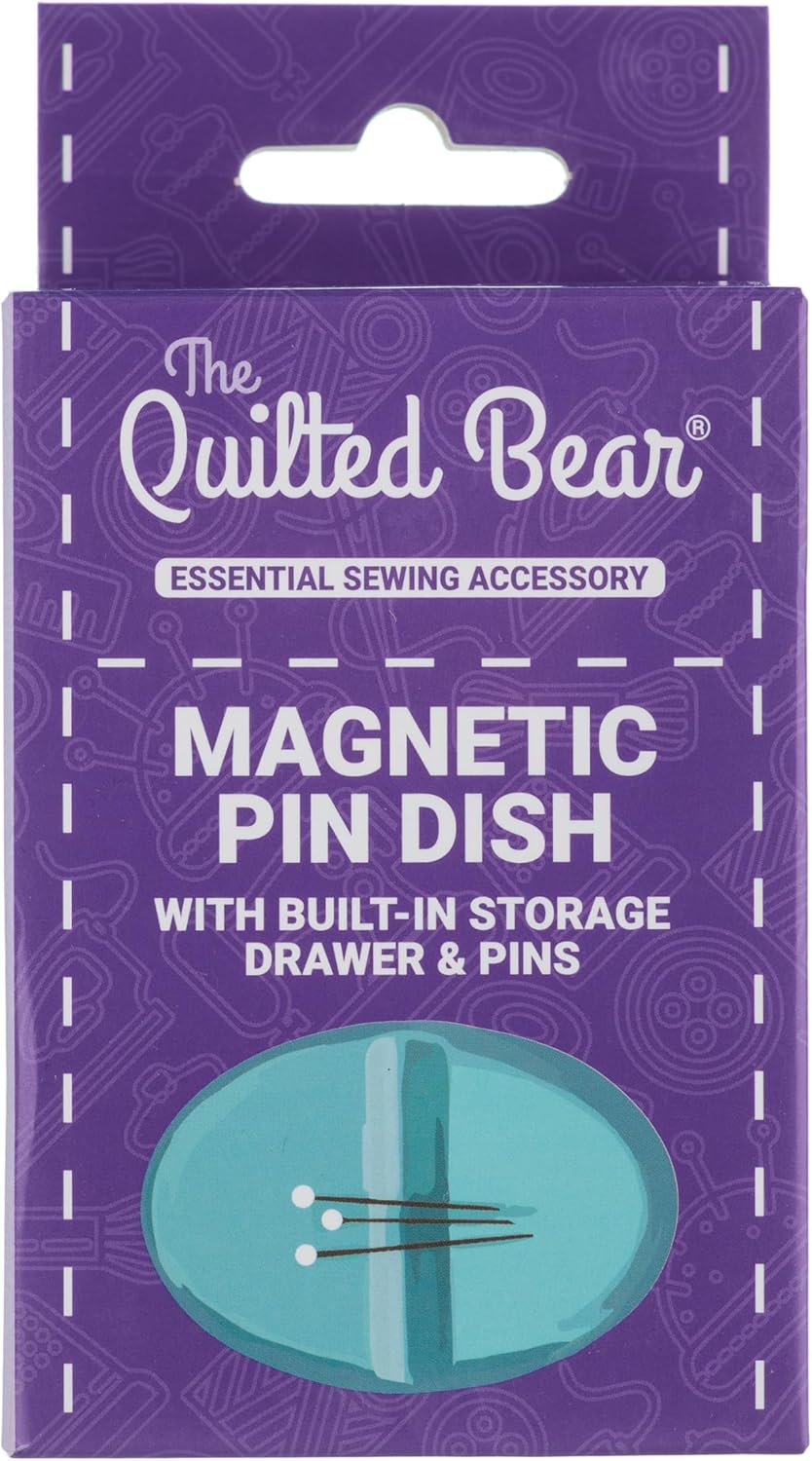 The Quilted Bear Magnetic Pin Cushion - Holder for Sewing with 25 Pearl-Headed Pins & Plastic Drawer Organizer for Bobby Pins & Sewing Supplies (Pink)