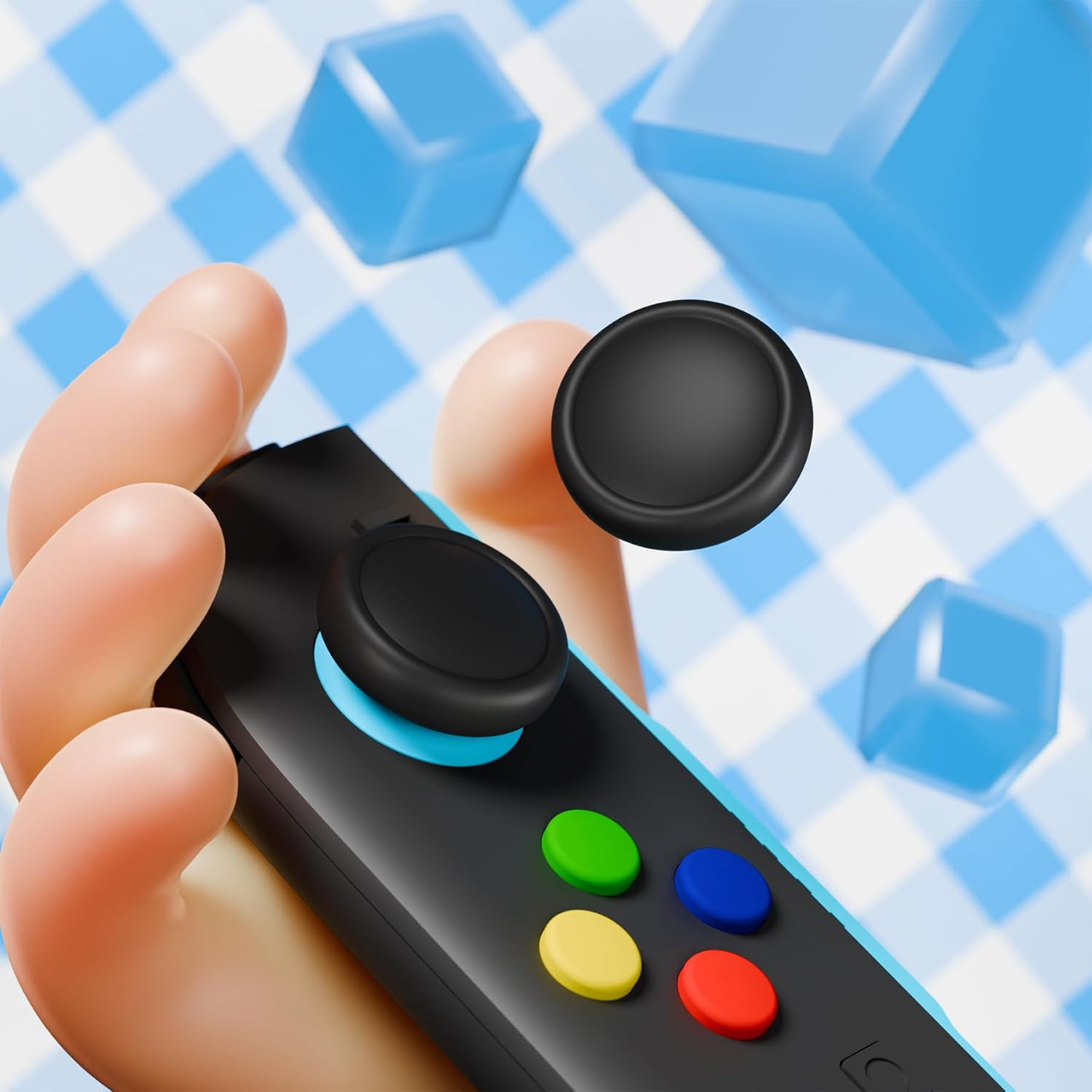 Playvital Silicone Button Covers and Thumb Grip Set for Nintendo Switch 2, 4 Pcs Colorful ABXY Directional Button Caps & 2 Joystick Caps for Joycon 2 - Black image number 3