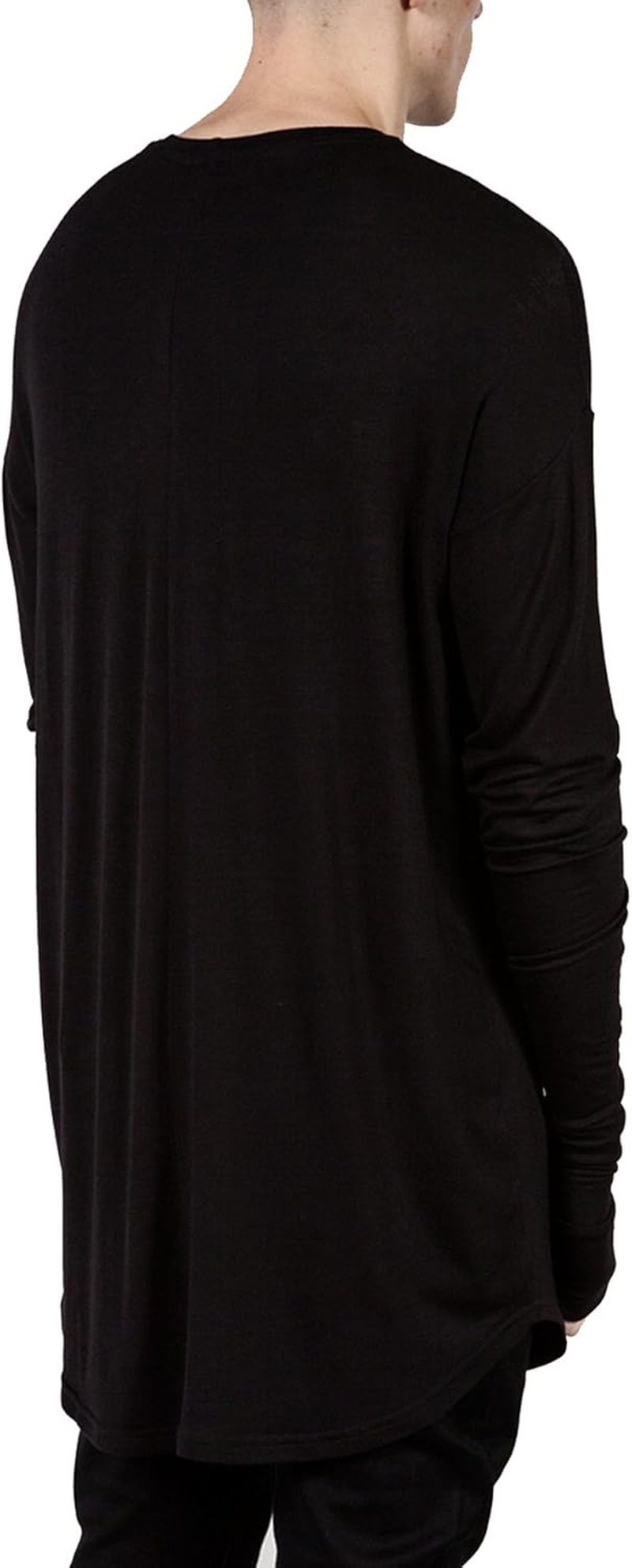 Mens Hip Hop Basic Longline Thumb Hole Cuffs Long Sleeve T-Shirt Basic Tee image number 3
