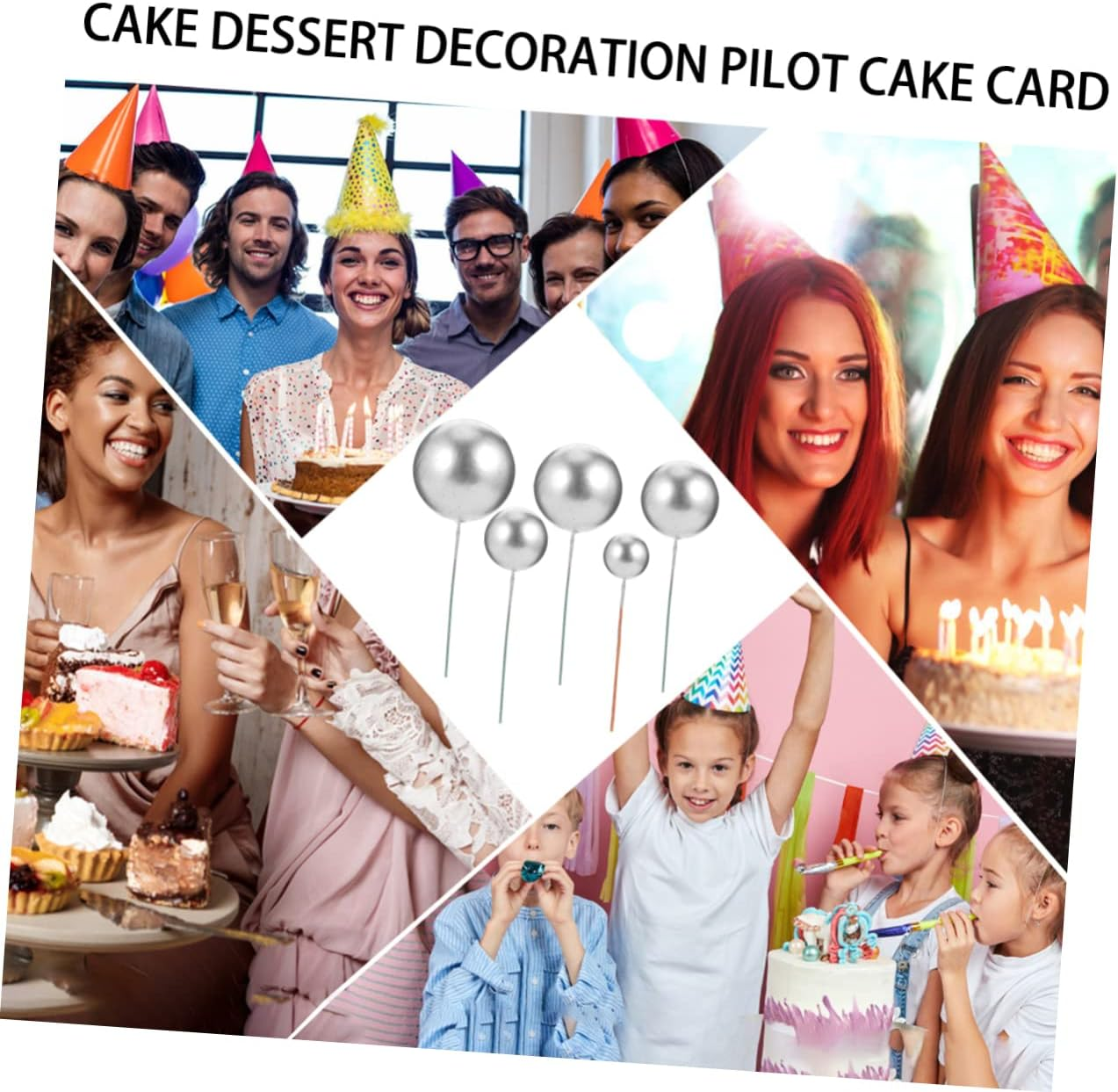 30Pcs Ball Cake Topper Birthday Decorations Pastel Dessert Props Ball Shape Ornament - Silver image number 6