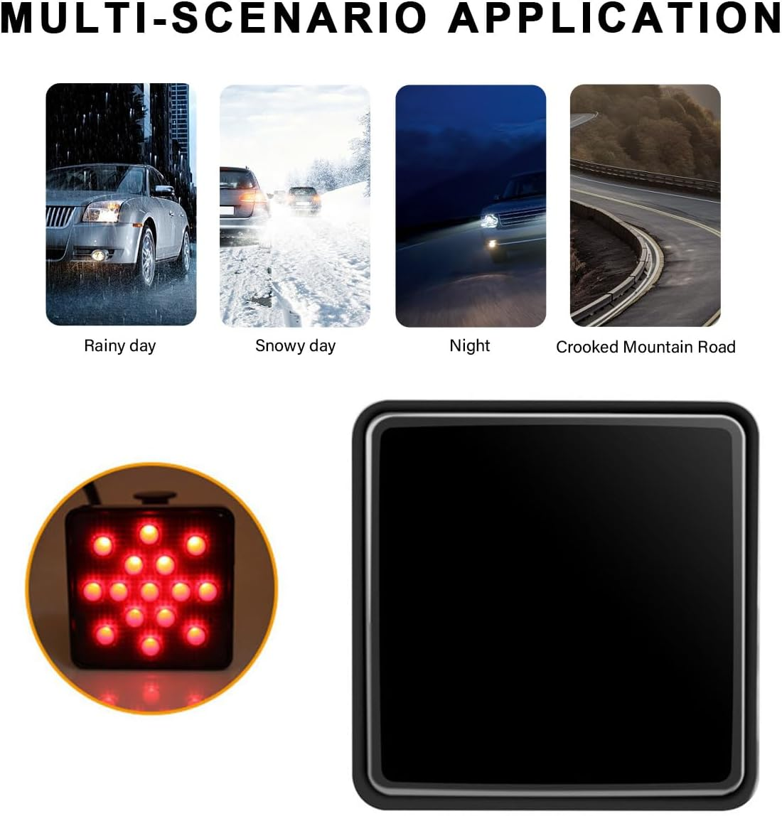 MUQIDA 15 LED Brake Light Trailer Hitch Cover, Super Bright Automotive Lens Square Tail Light, Waterproof Tow Hitch Brake Turn Lights Universal Fit 2" Receiver, Car Accessories image number 5