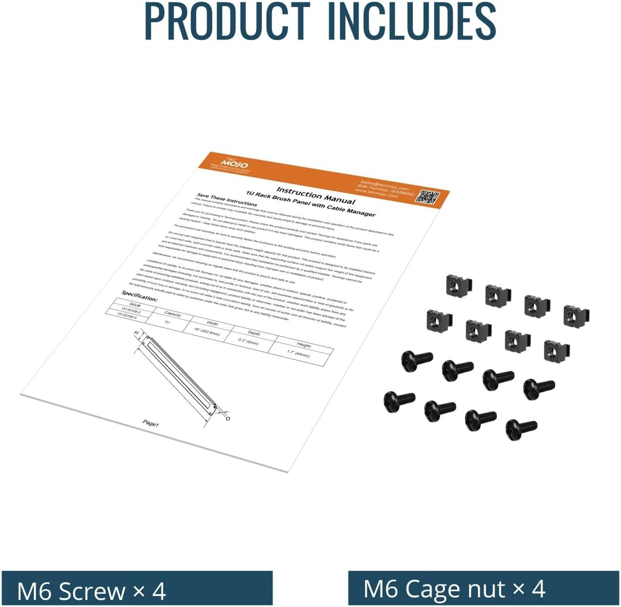 Tecmojo 2 Pack 1U Brush Panel 19 Inch Rack Mount Cable Management Panel with Brush Strip for Cable Entry for 19'' Server Rack or Network Cabinet image number 1