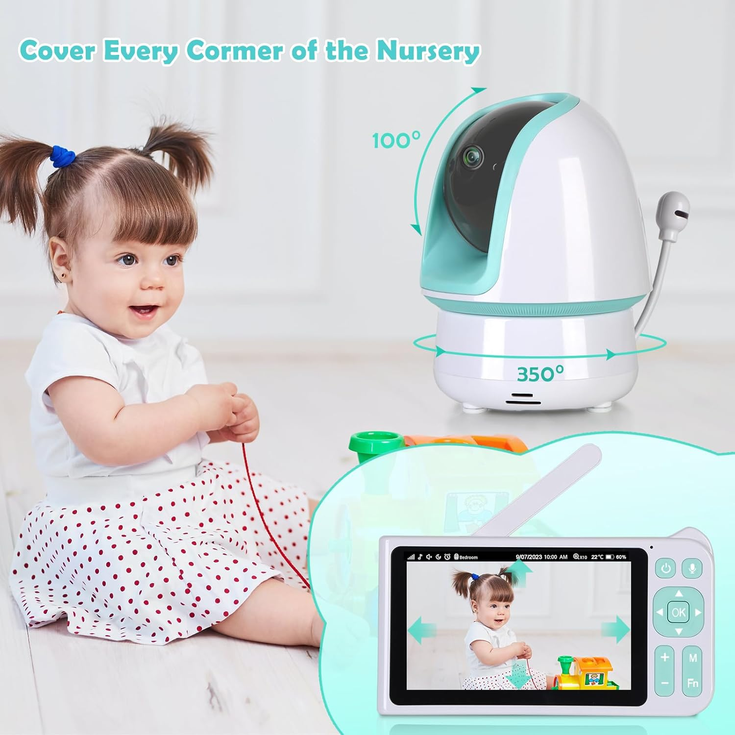 1080P FHD Video Baby Monitor with Camera and Audio, 3000Ft Range, 5&rdquo; Display, No Wifi, 2-Way Audio, Night Vision, Lullabies, 5000Mah Battery and Pan Tilt Zoom image number 5