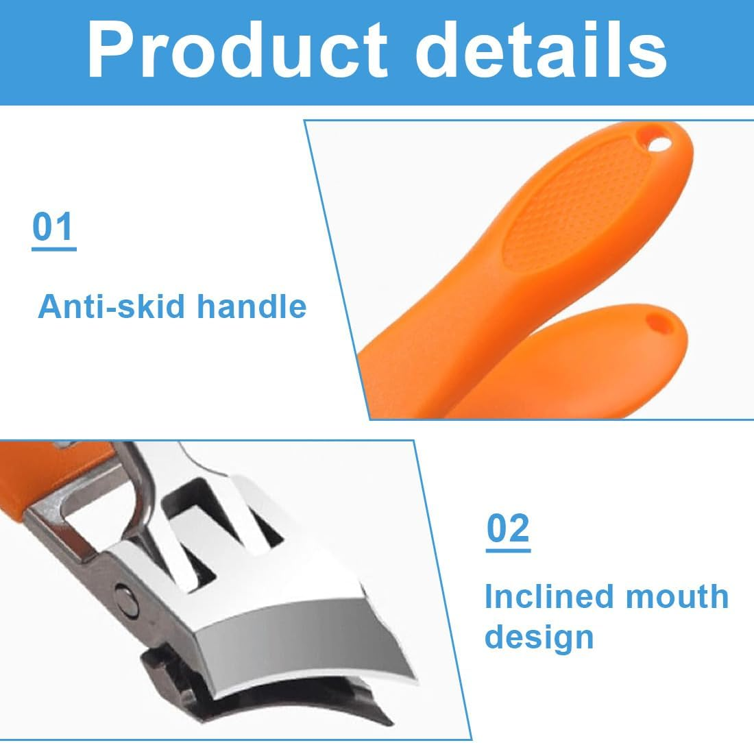 VYIBPDY Pack of 2 Curved Nail Clippers, 2025 Angled Fingernail Clippers, Oblique Nail Clippers, Ergonomic No Splash Self-Collecting Nail Cutter, Wide Opening (Orange and Black), A, A image number 1