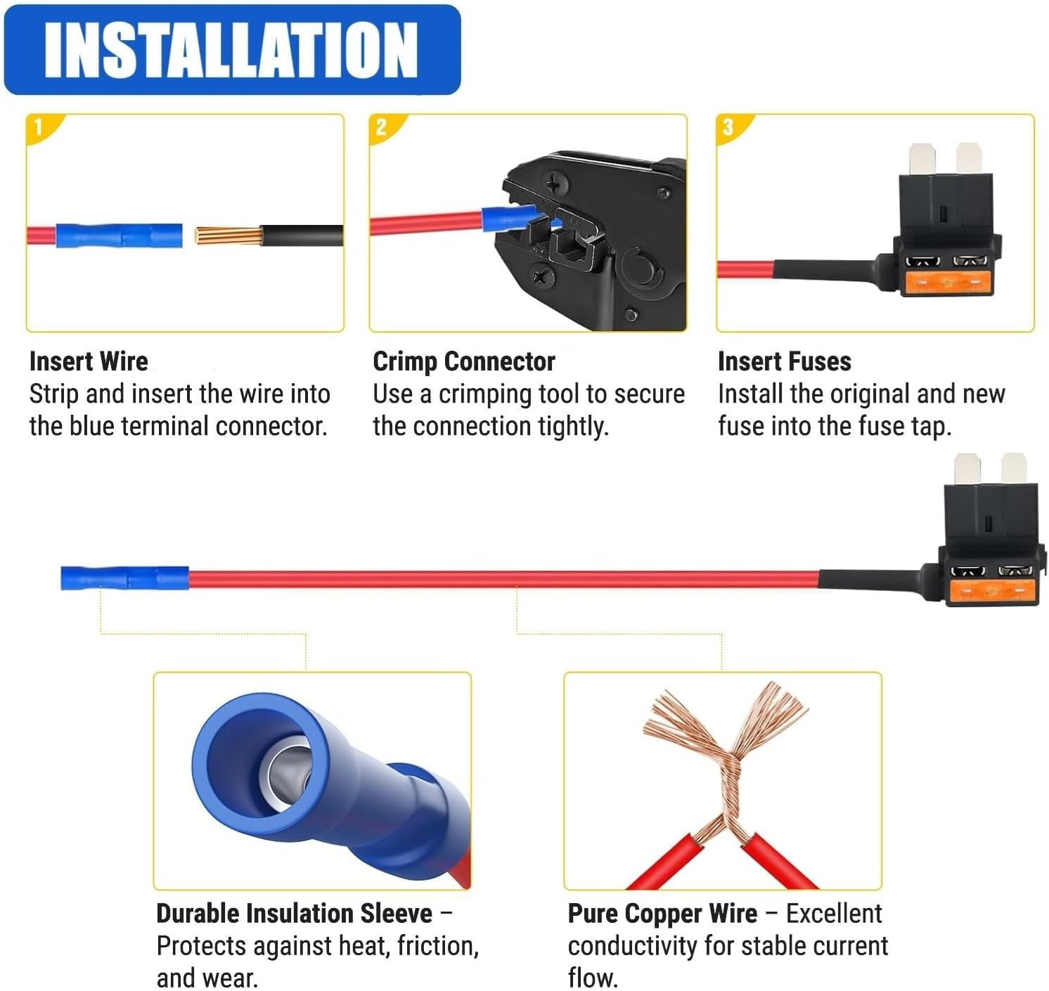 5 Pack Standard Fuse Tap Kit &ndash; 16AWG Add-A-Circuit Fuse Holders with Blue Terminals &ndash; APR/ATC/ATS Standard Blade Adapter for Car, Ute, SUV, 4WD, 12V Accessory Wiring (5, 1AMP) image number 2
