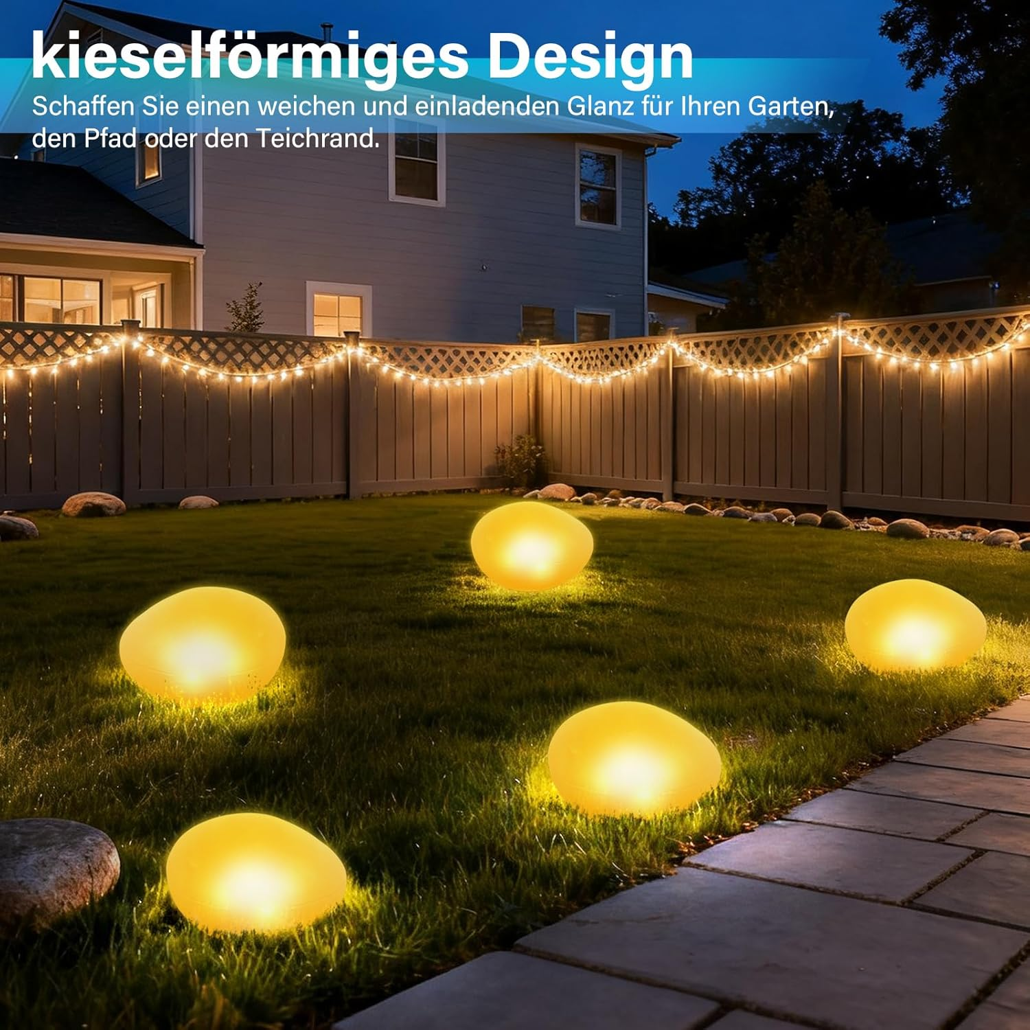 1 X Warm White Light Solar Glass Stone Lamp, Solar Path Light Path Light Pond Lighting with 4 Leds, IP44 Waterproof Auto On/Off Garden Ornaments for Lawn, Floor and Outdoor Use image number 2