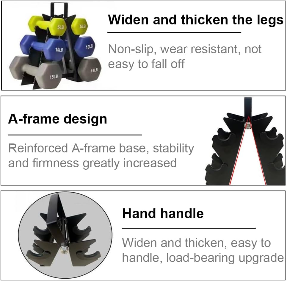 Dumbbell Rack, 3-Layer A-Type Dumbbell Rack, Portable Dumbbell Stand, Small Home Fitness Dumbbell Placement Rack, Dumbbell Holder Storage Rack for Fitness Home Gym image number 2