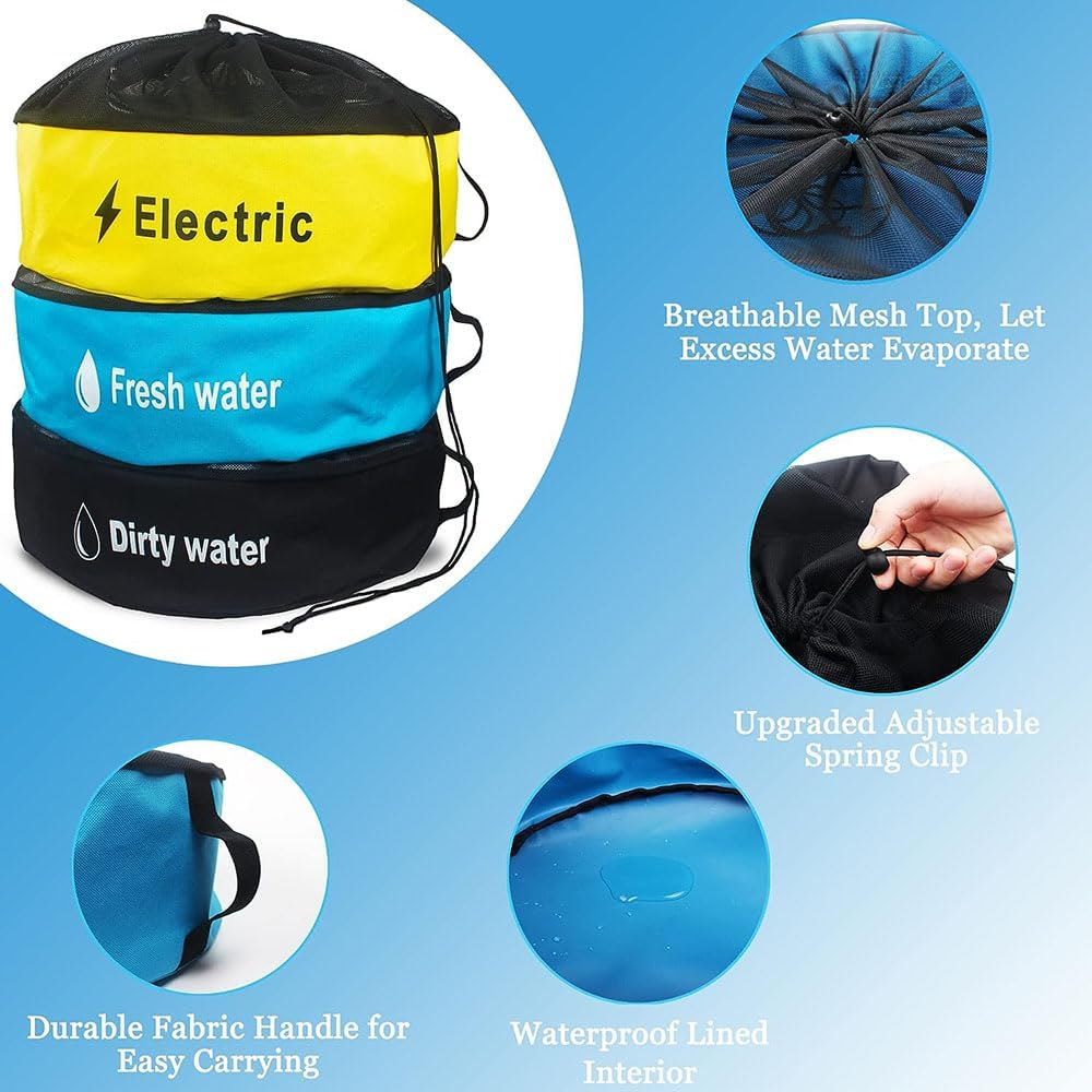 3 Pack RV Hose Storage Bag with Identification Tags,3 Colors Waterproof Camper Accessories for Sewer Hoses, Fresh/Black Water Hoses and Electrical Cords image number 6